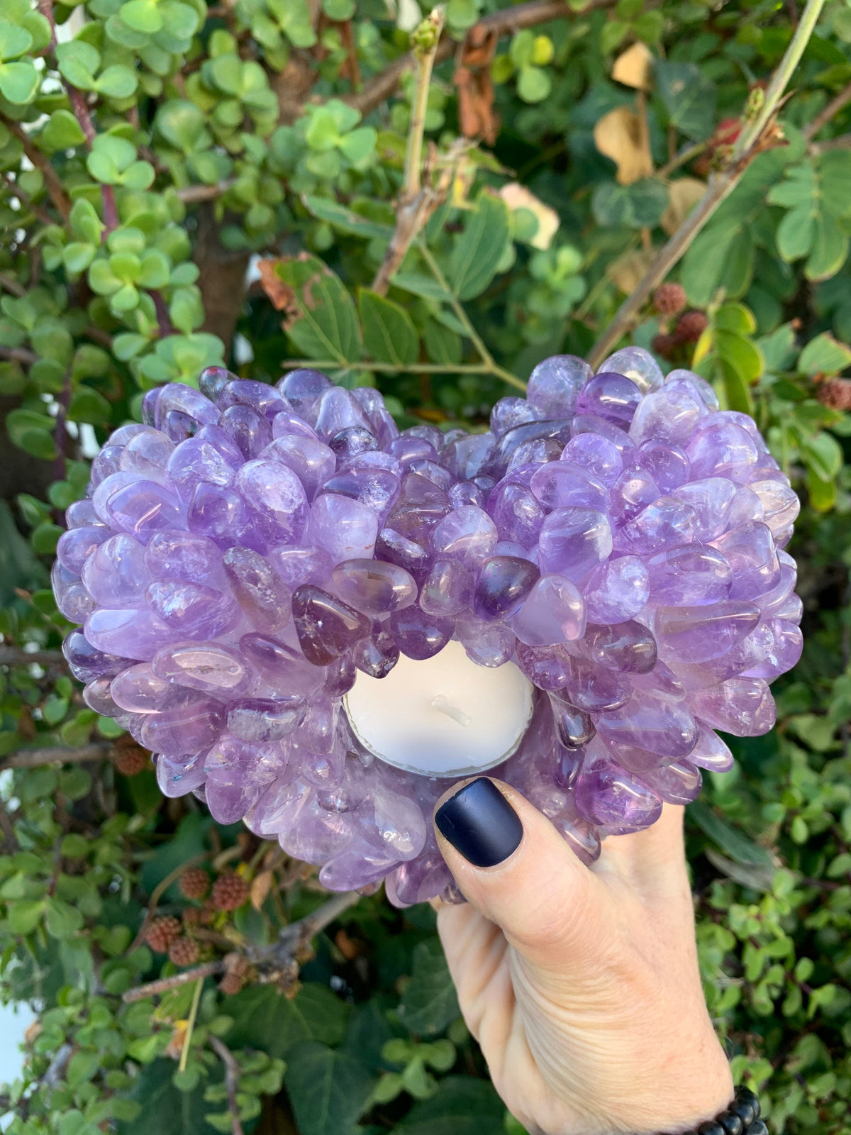 Amethyst Heart Tea Light Holder: Crystal Home Decor