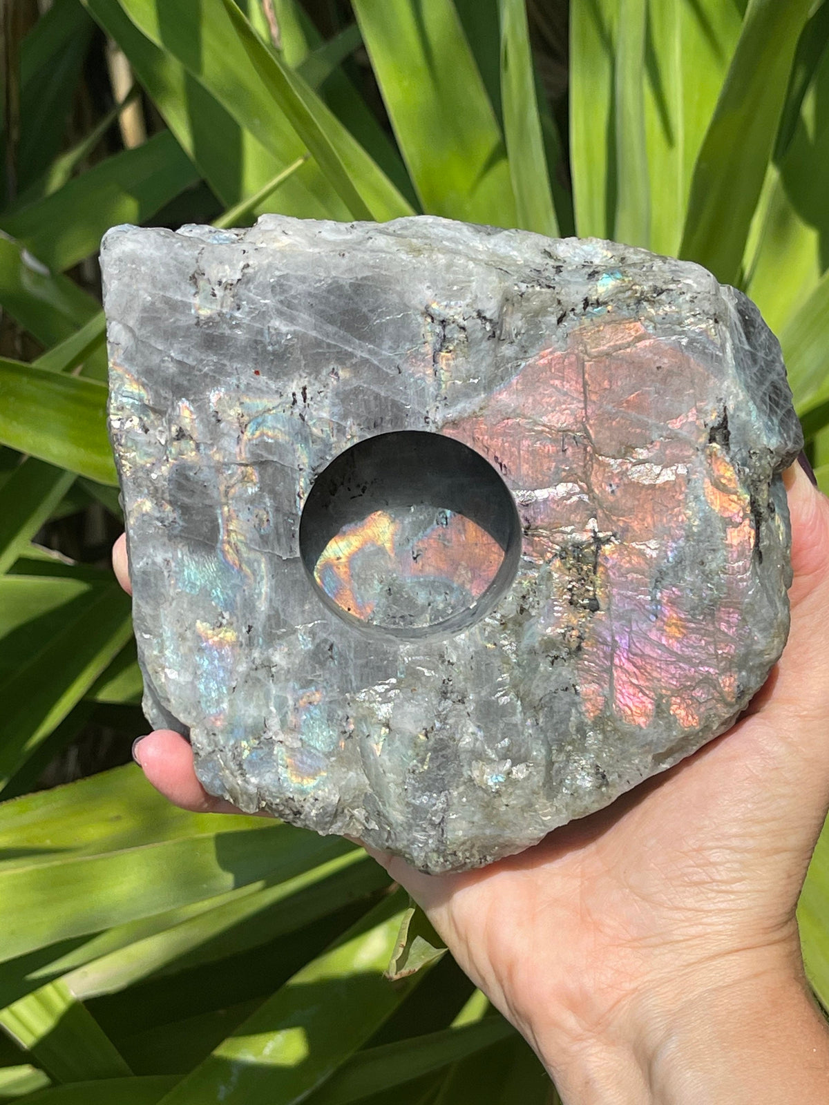 Purple Labradorite Tea Light Holder – Raw Sunset Stone Home Decor