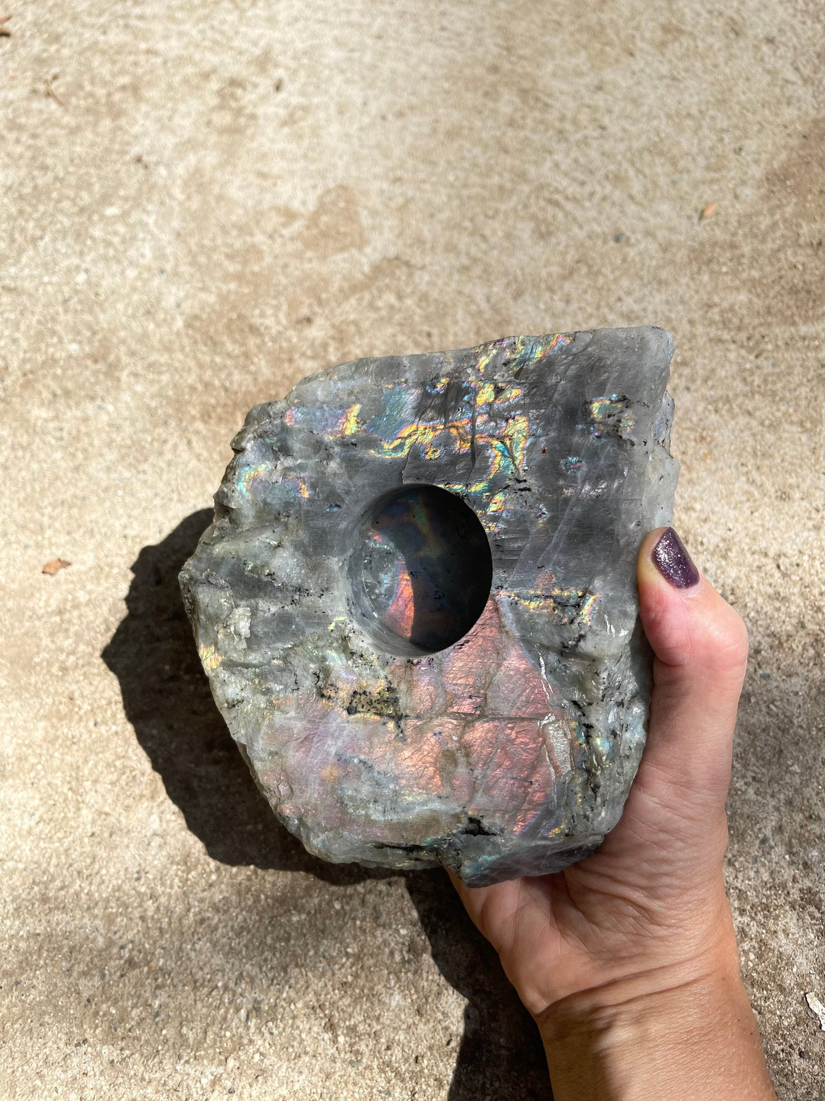 Purple Labradorite Tea Light Holder – Raw Sunset Stone Home Decor