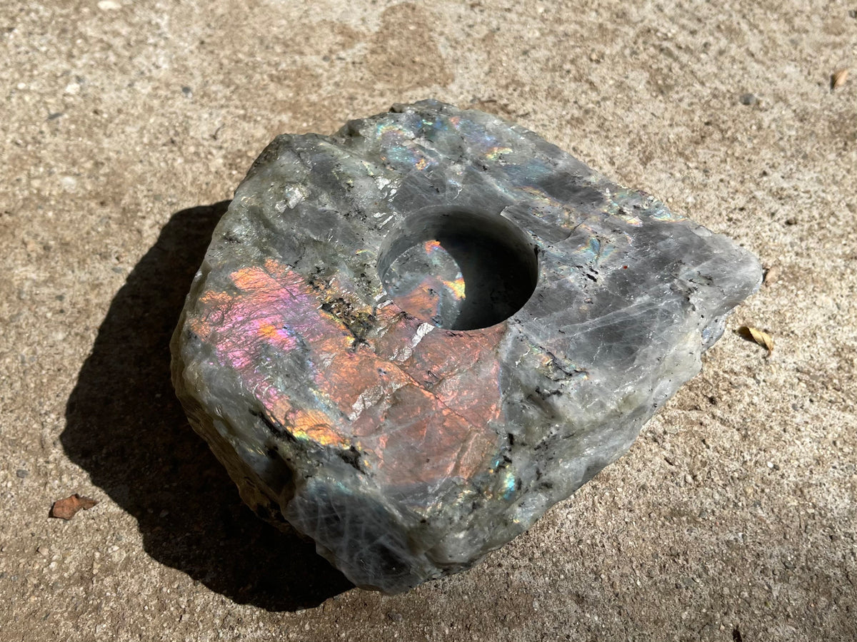 Purple Labradorite Tea Light Holder – Raw Sunset Stone Home Decor