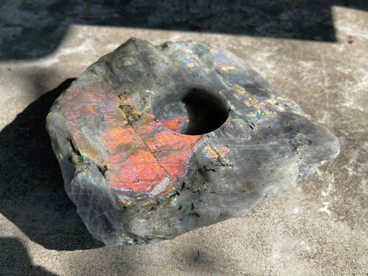 Purple Labradorite Tea Light Holder – Raw Sunset Stone Home Decor