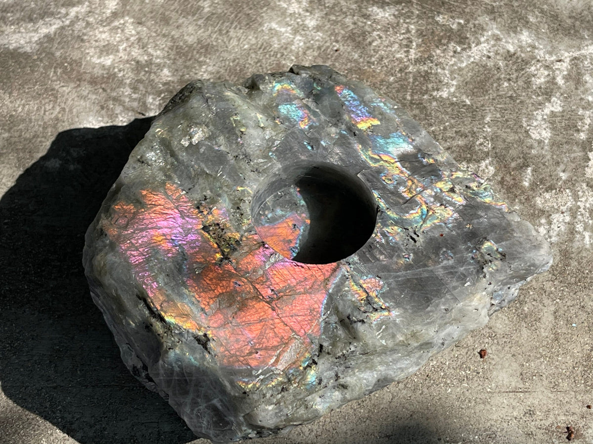 Purple Labradorite Tea Light Holder – Raw Sunset Stone Home Decor