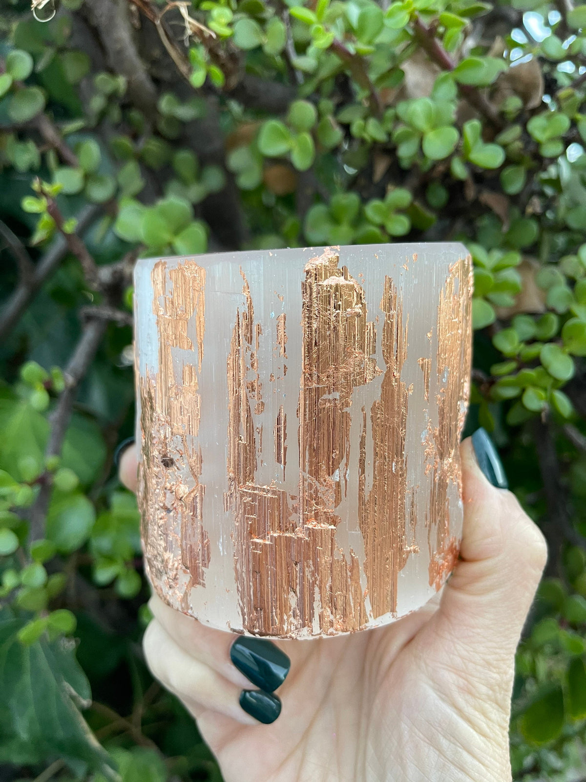 Rose Gold Leaf Selenite Candle Holder: Art Deco Wedding Decor