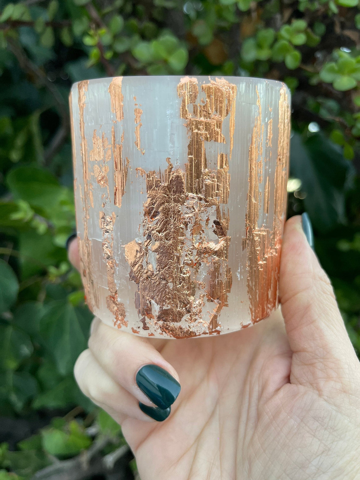 Rose Gold Leaf Selenite Candle Holder: Art Deco Wedding Decor