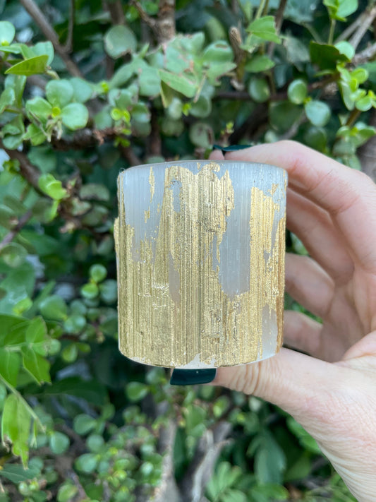 Small Gold Leaf Selenite Candle Holder, Gold Leaf Candle Holder, Gilded Selenite, Home Decor, Gilded Decor, Gilded Candles, Energy Clearing