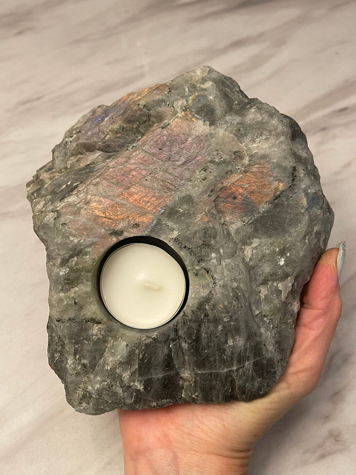 Raw Purple Labradorite Tea Light Holder: Crystal Home Decor