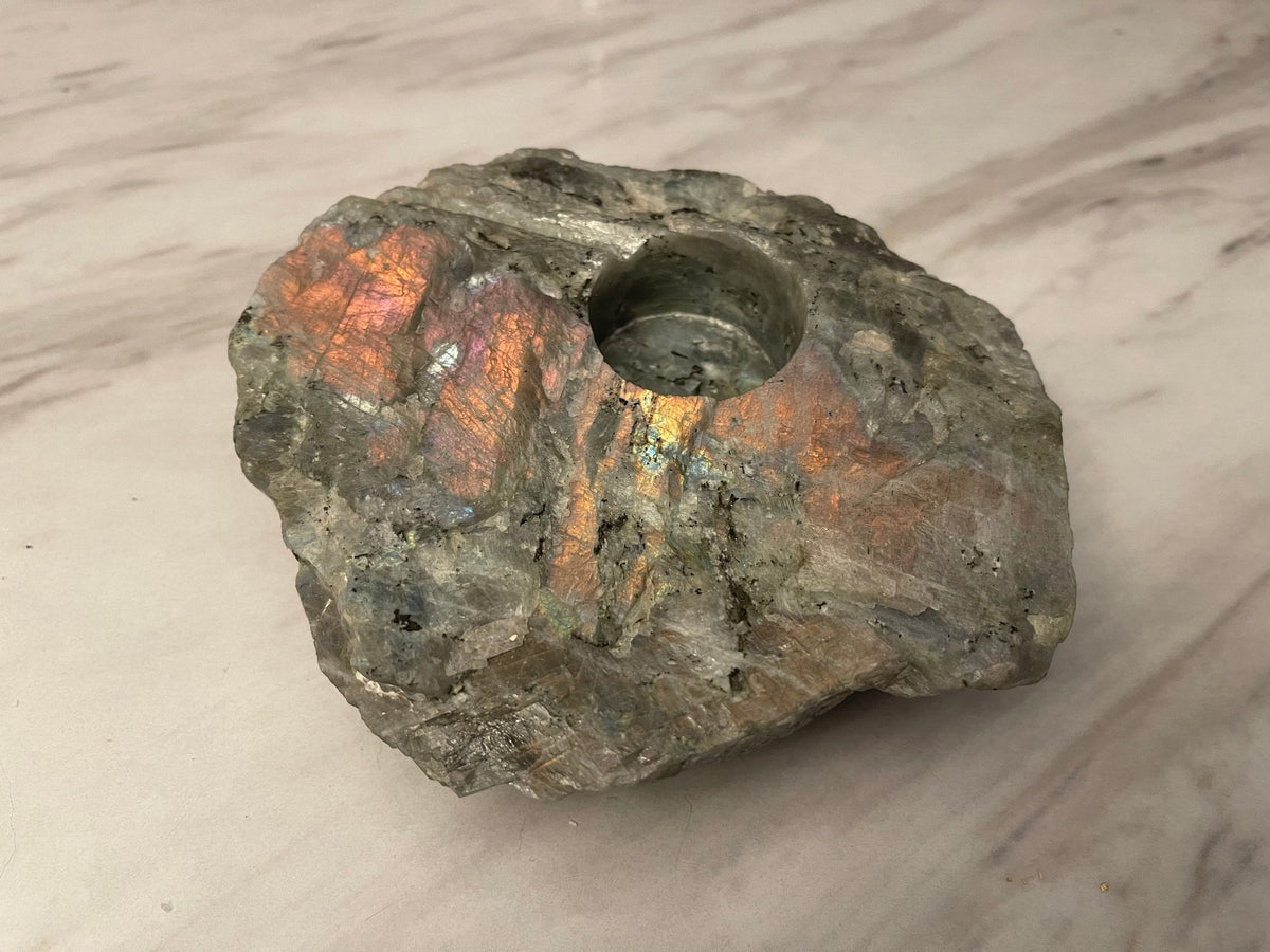 Raw Purple Labradorite Tea Light Holder: Natural Stone Home Decor