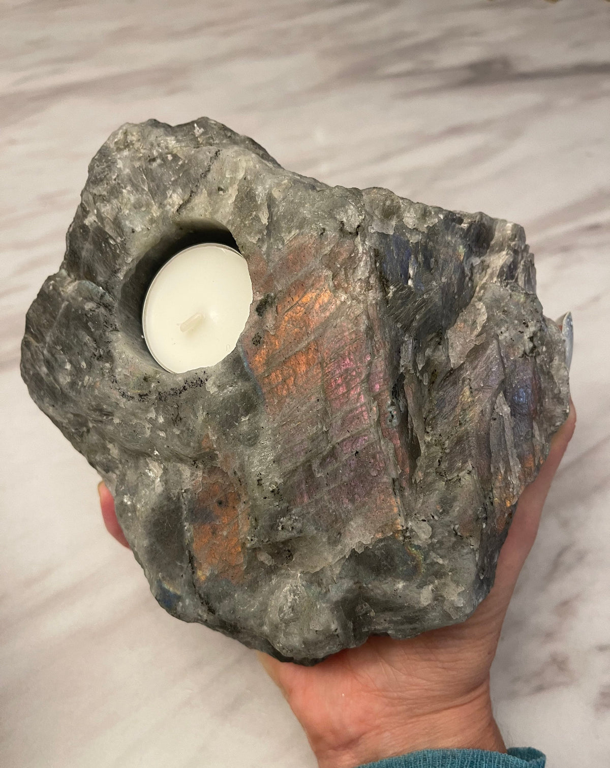 Raw Purple Labradorite Tea Light Holder: Crystal Home Decor