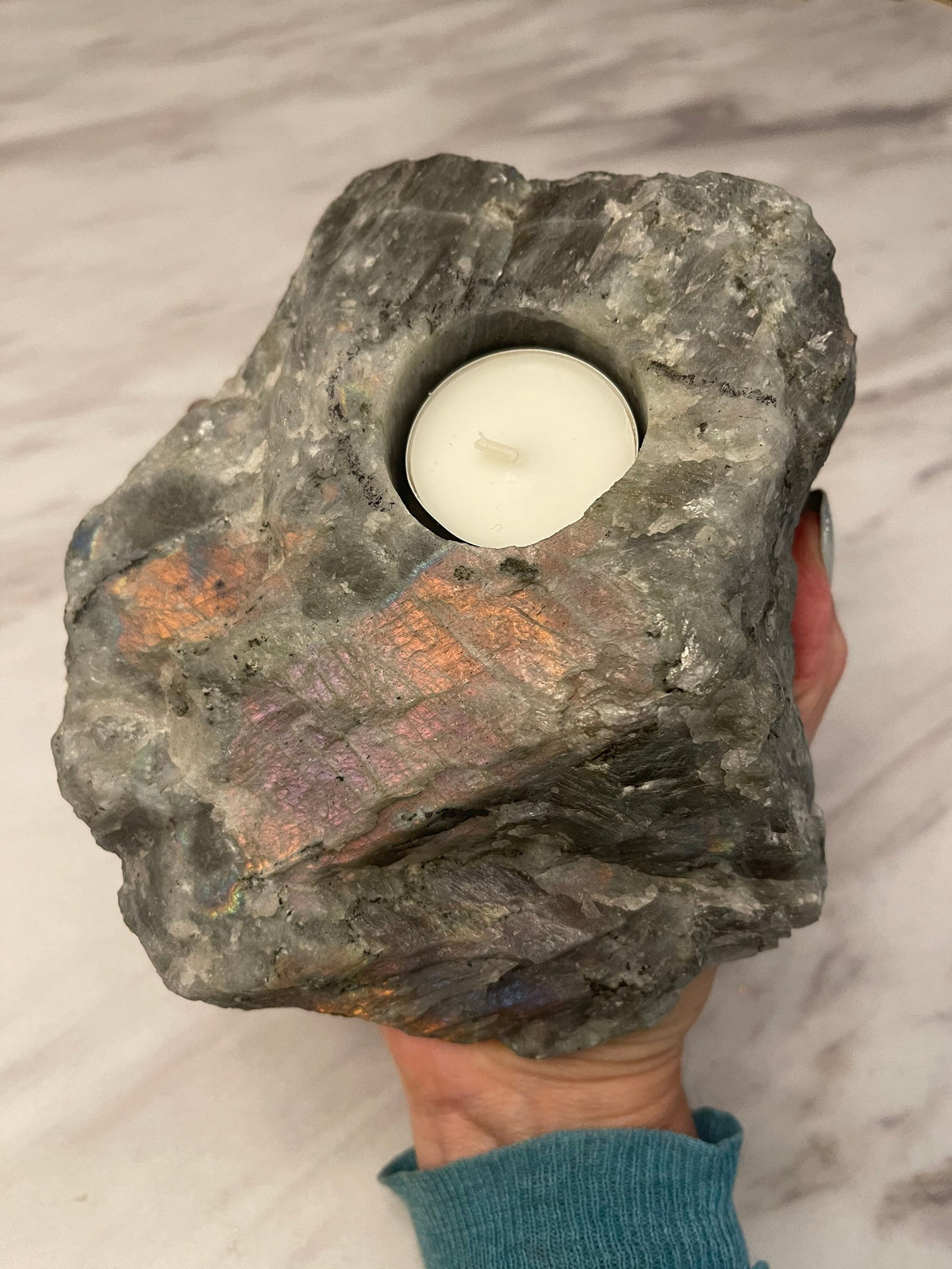 Raw Purple Labradorite Tea Light Holder: Crystal Home Decor