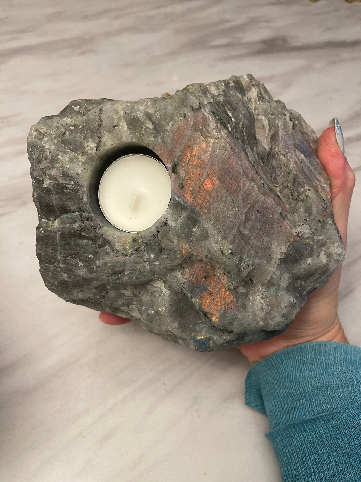 Raw Purple Labradorite Tea Light Holder: Crystal Home Decor