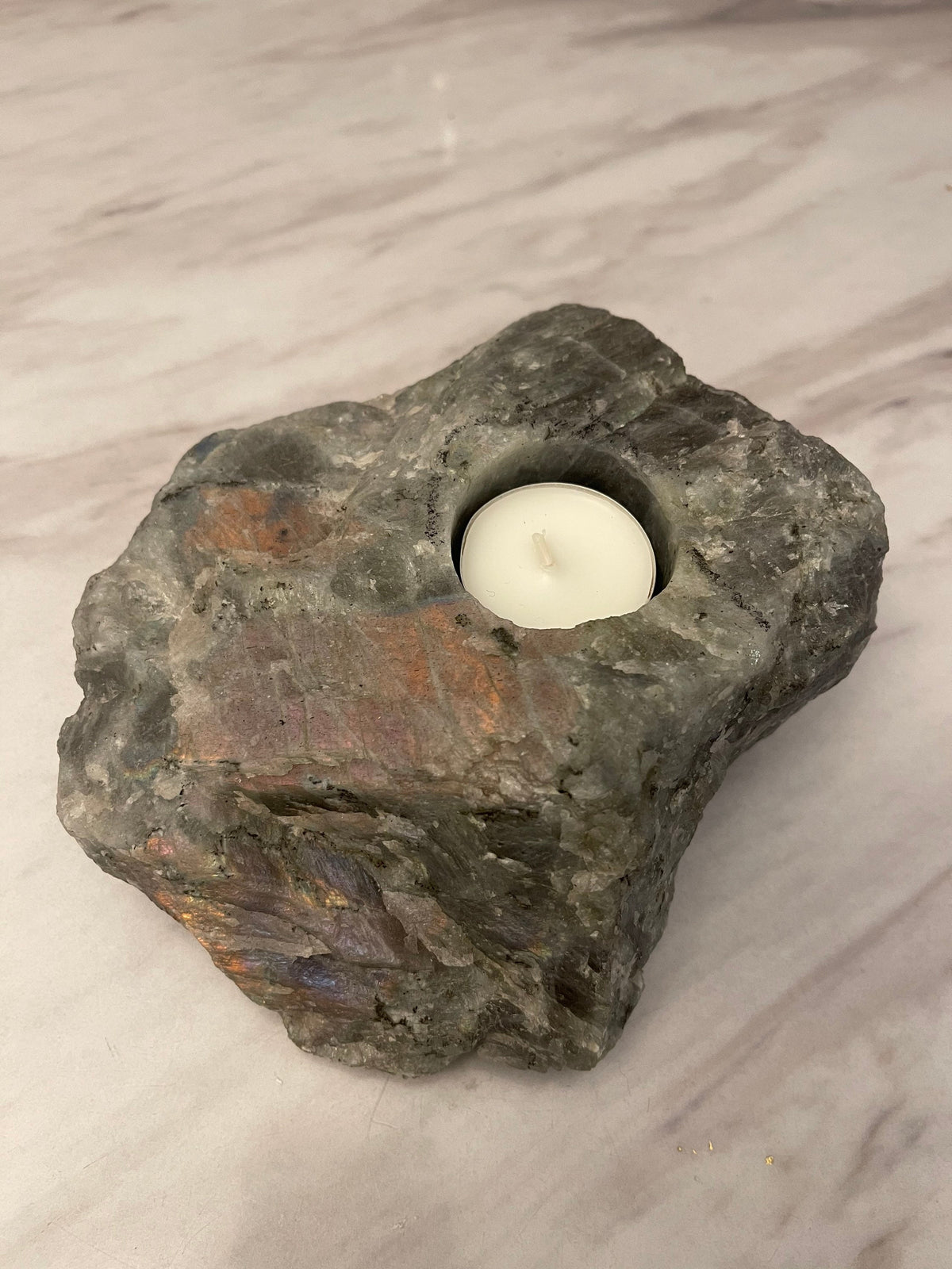 Raw Purple Labradorite Tea Light Holder: Crystal Home Decor