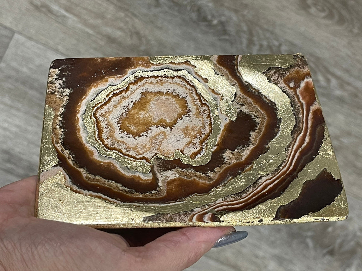 Gold Leaf Aragonite Crystal Dish: Home Decor, Jewelry Holder