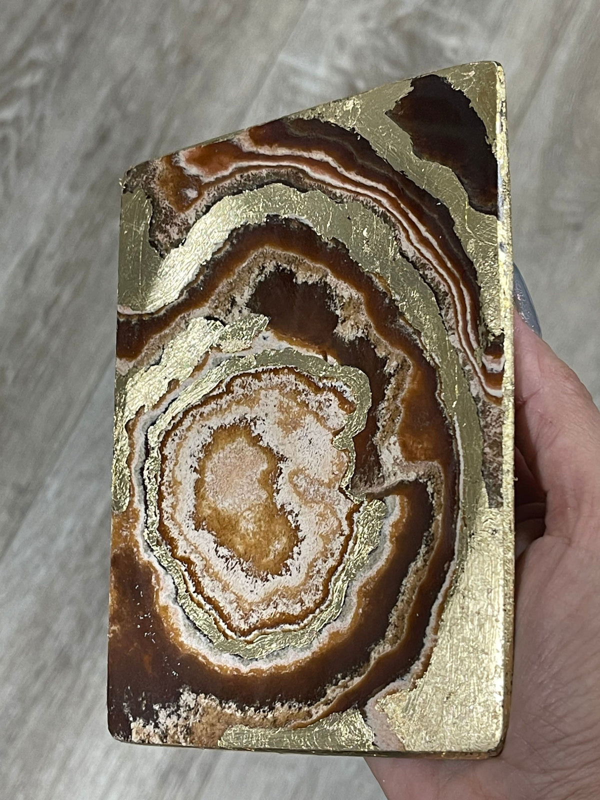 Gold Leaf Aragonite Crystal Dish: Home Decor, Jewelry Holder