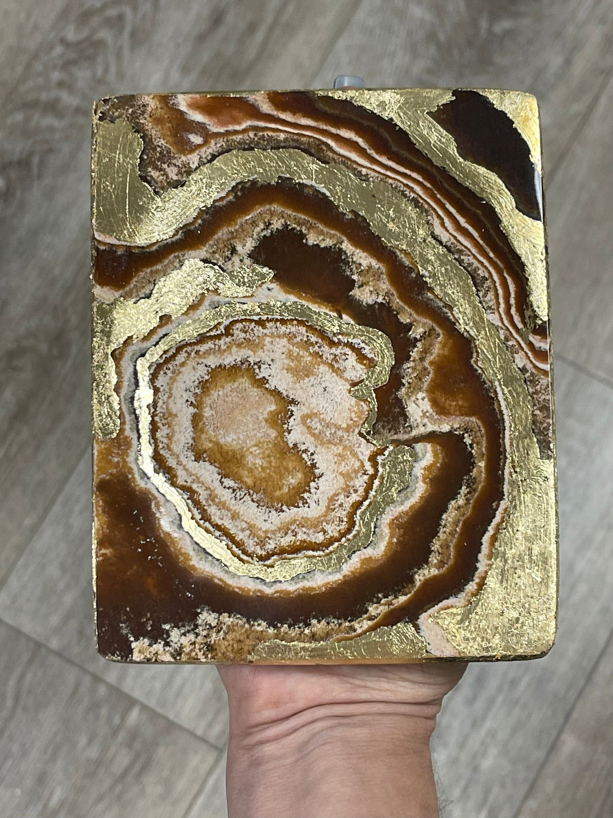 Gold Leaf Aragonite Crystal Dish: Home Decor, Jewelry Holder