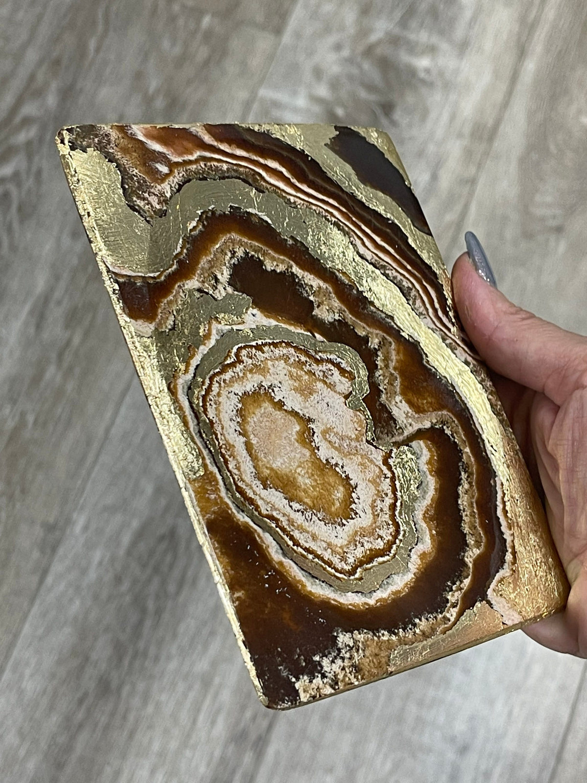 Gold Leaf Aragonite Crystal Dish: Home Decor, Jewelry Holder