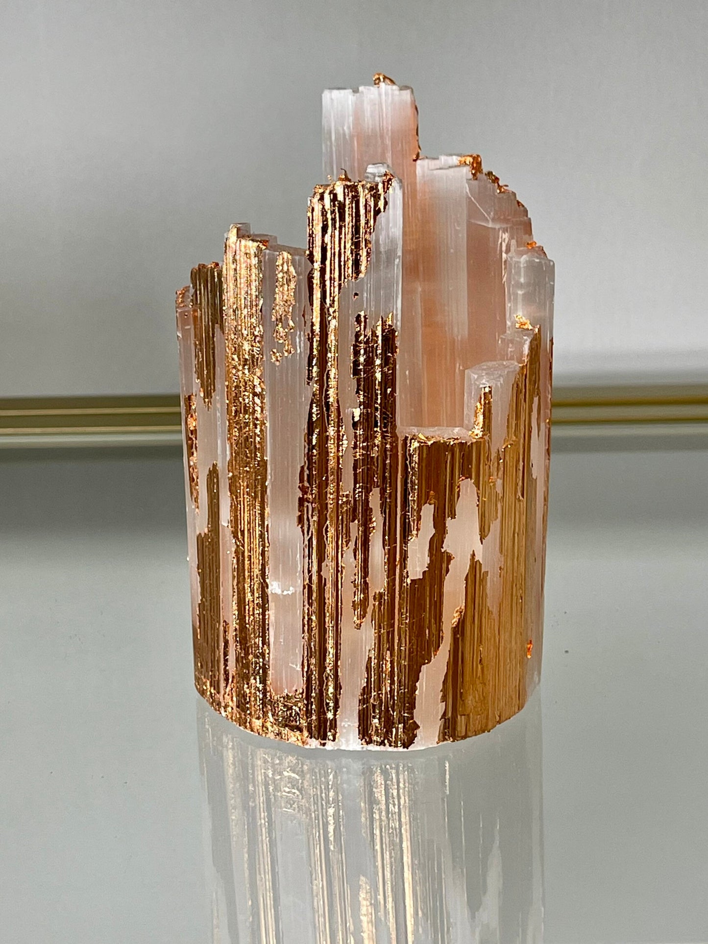 Rose Gold Leaf Selenite Candle Holder: Art Deco Home Decor