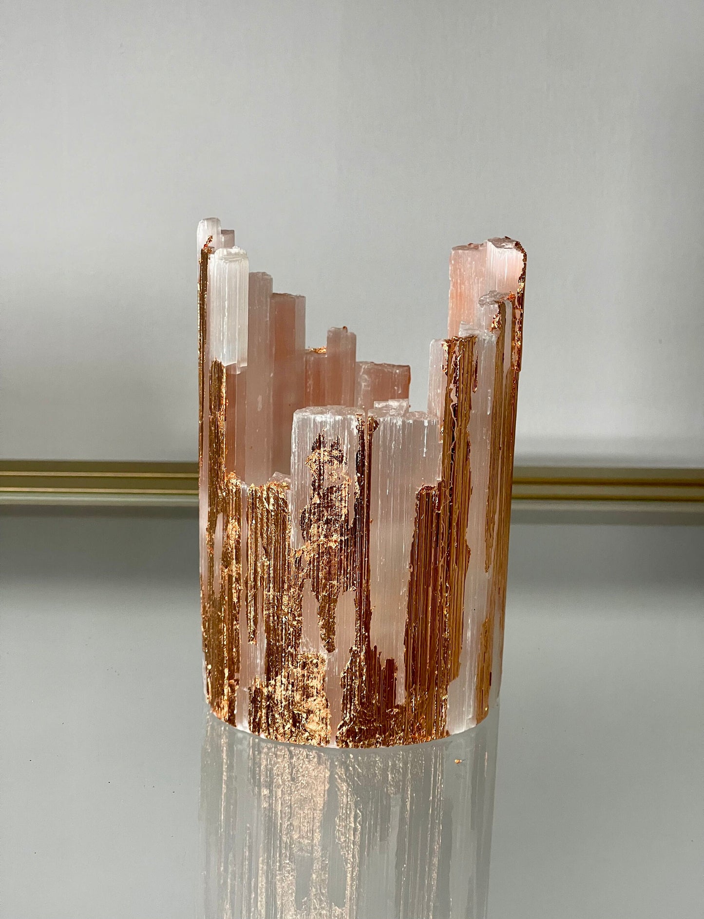 Rose Gold Leaf Candle, Selenite Candle Holder, Luxury Candles, Rose Gold Decor, Home Decor, Elegant Decor, Gilded Candles, Best Holiday Gift