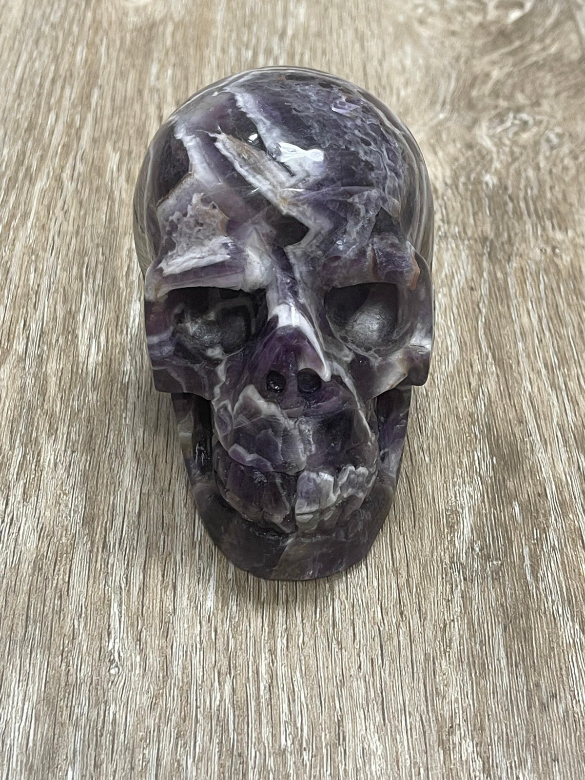 Chevron Amethyst Crystal Skull: Reiki Altar Meditation Decor