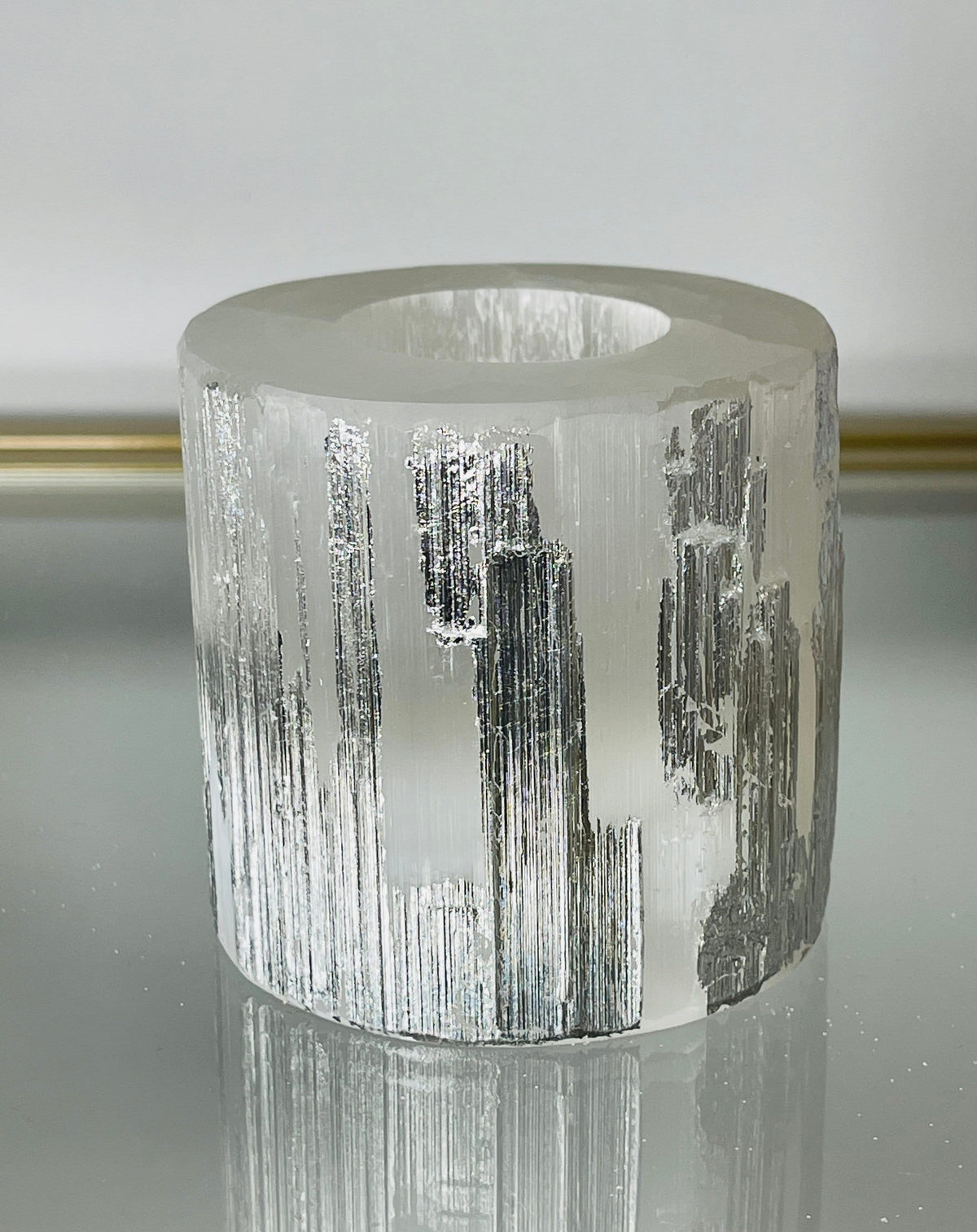 Silver Leaf Selenite Candle Holder: Art Deco Home Decor