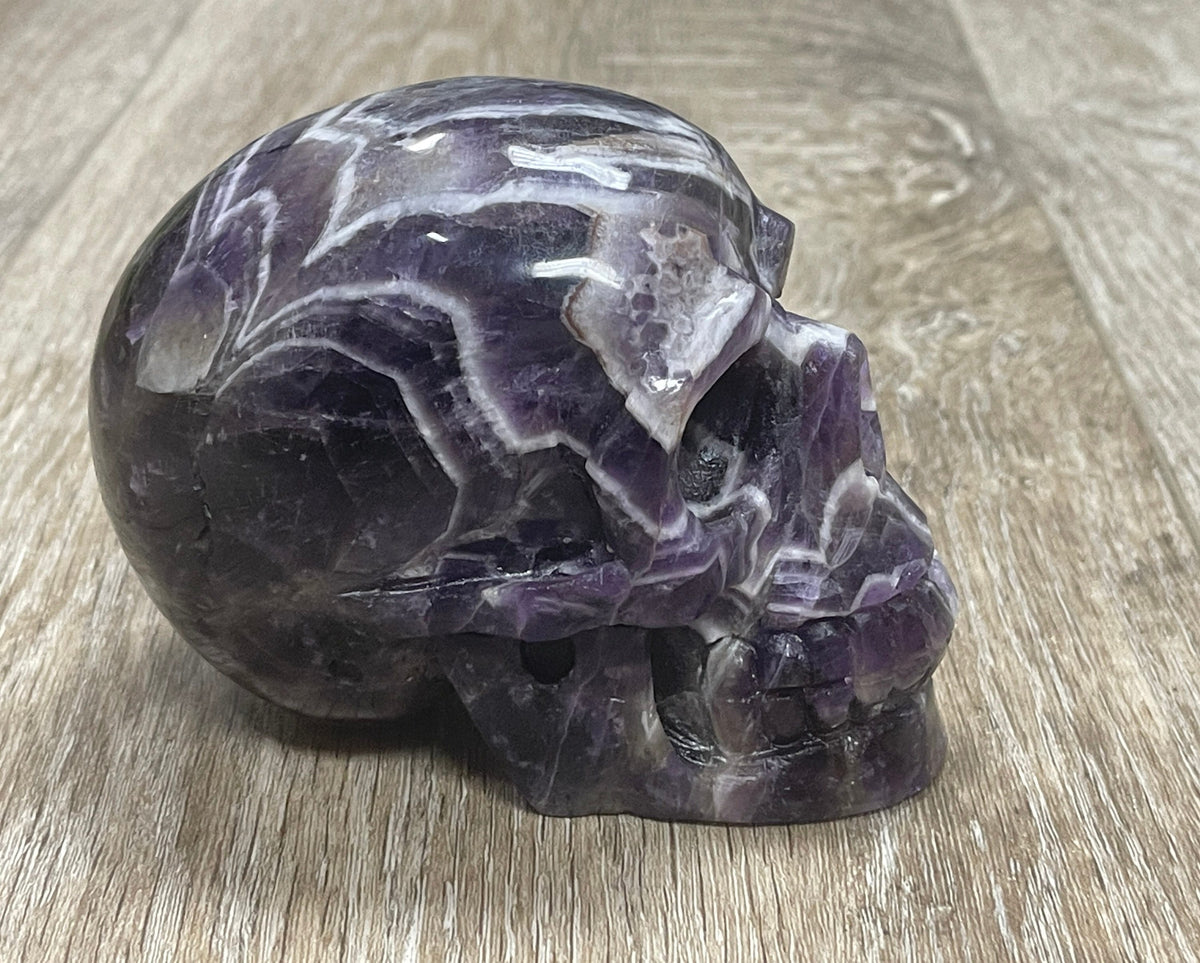 Chevron Amethyst Crystal Skull: Reiki Altar Meditation Decor