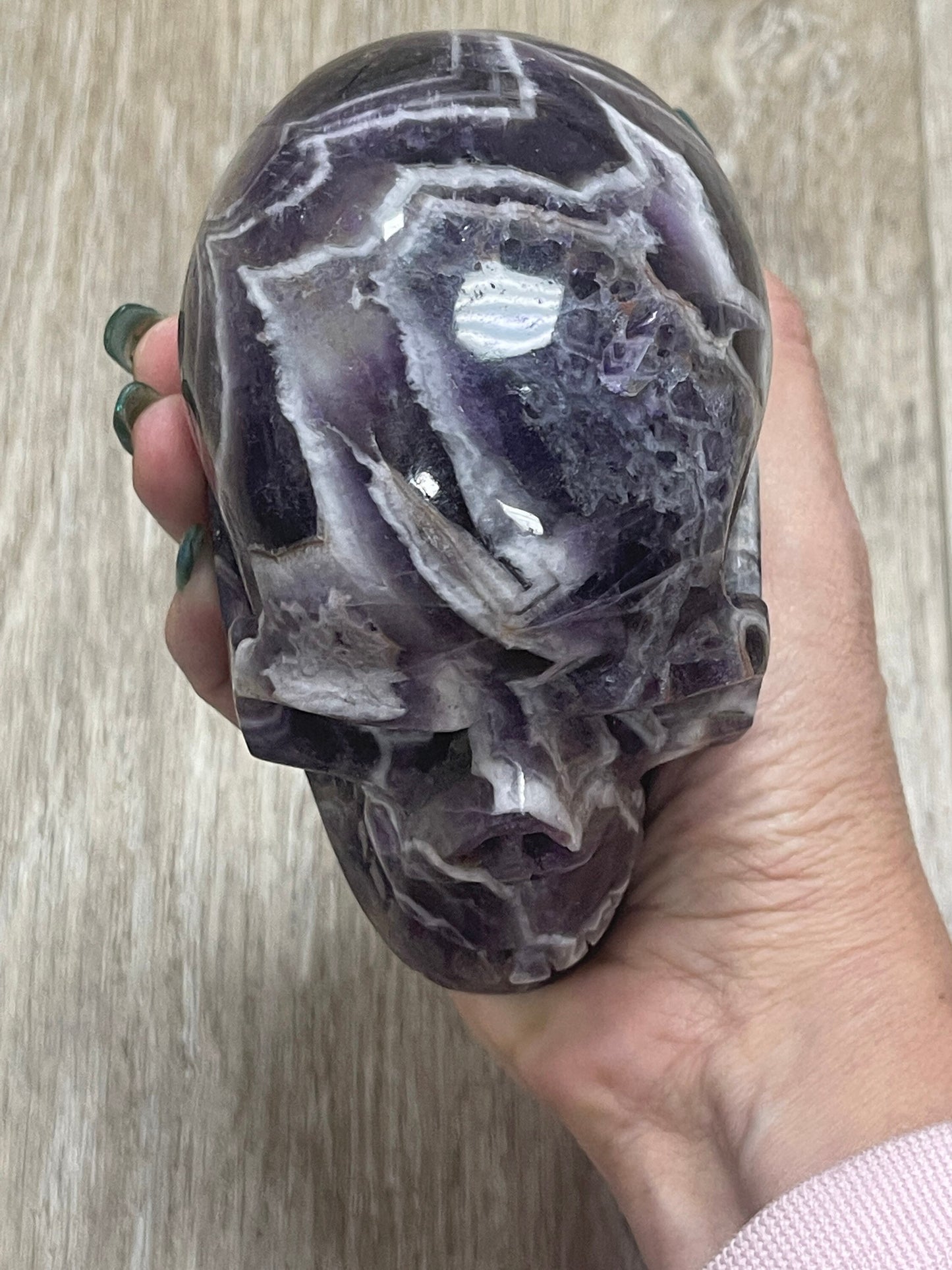 Chevron Amethyst Skull, Crystal Skull, Amethyst Carvings, Skulls, Skull Carvings, Home Decor, Altar, Reiki, Meditation Tools, Purple crystal