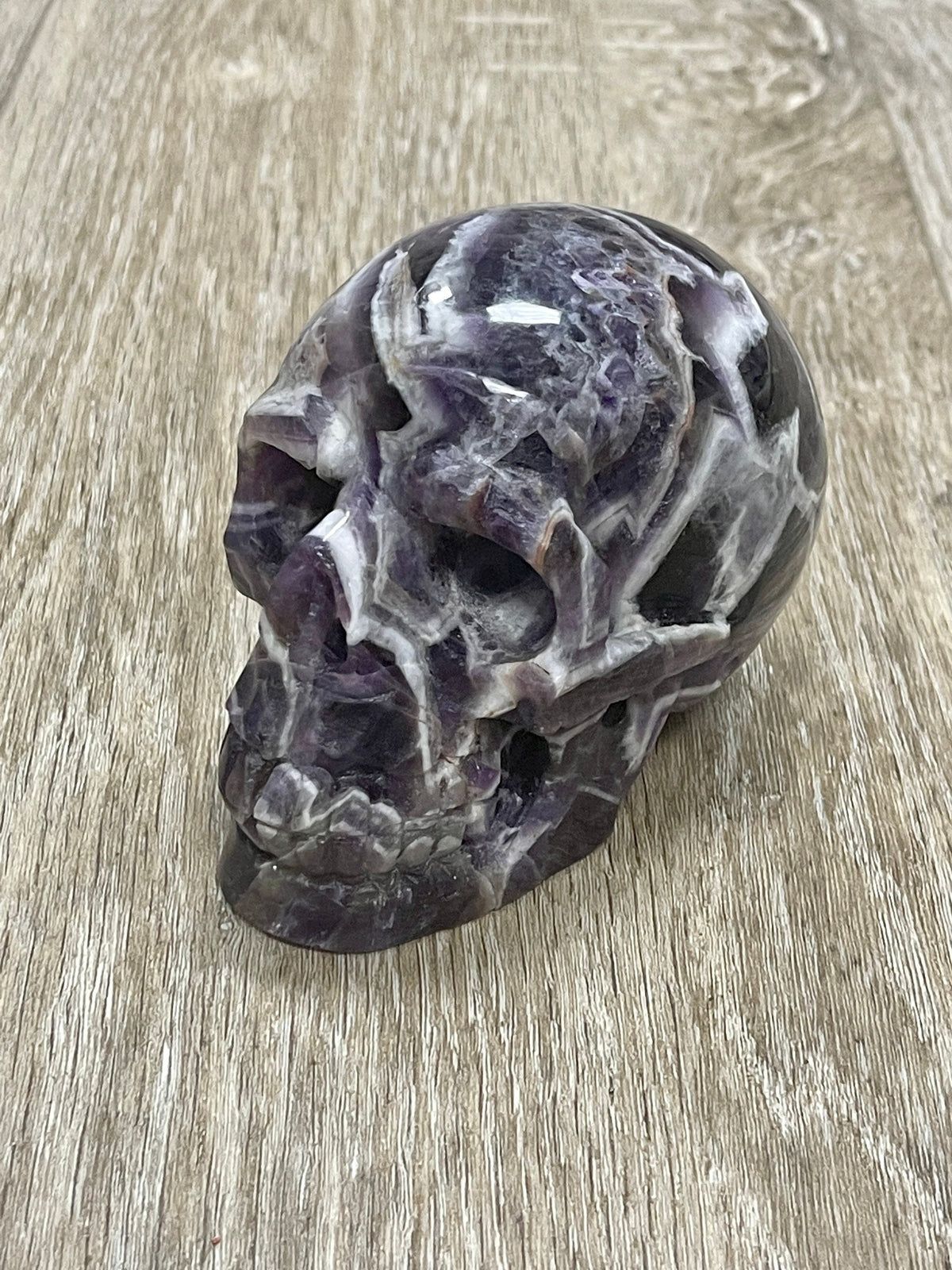Chevron Amethyst Crystal Skull: Reiki Altar Meditation Decor