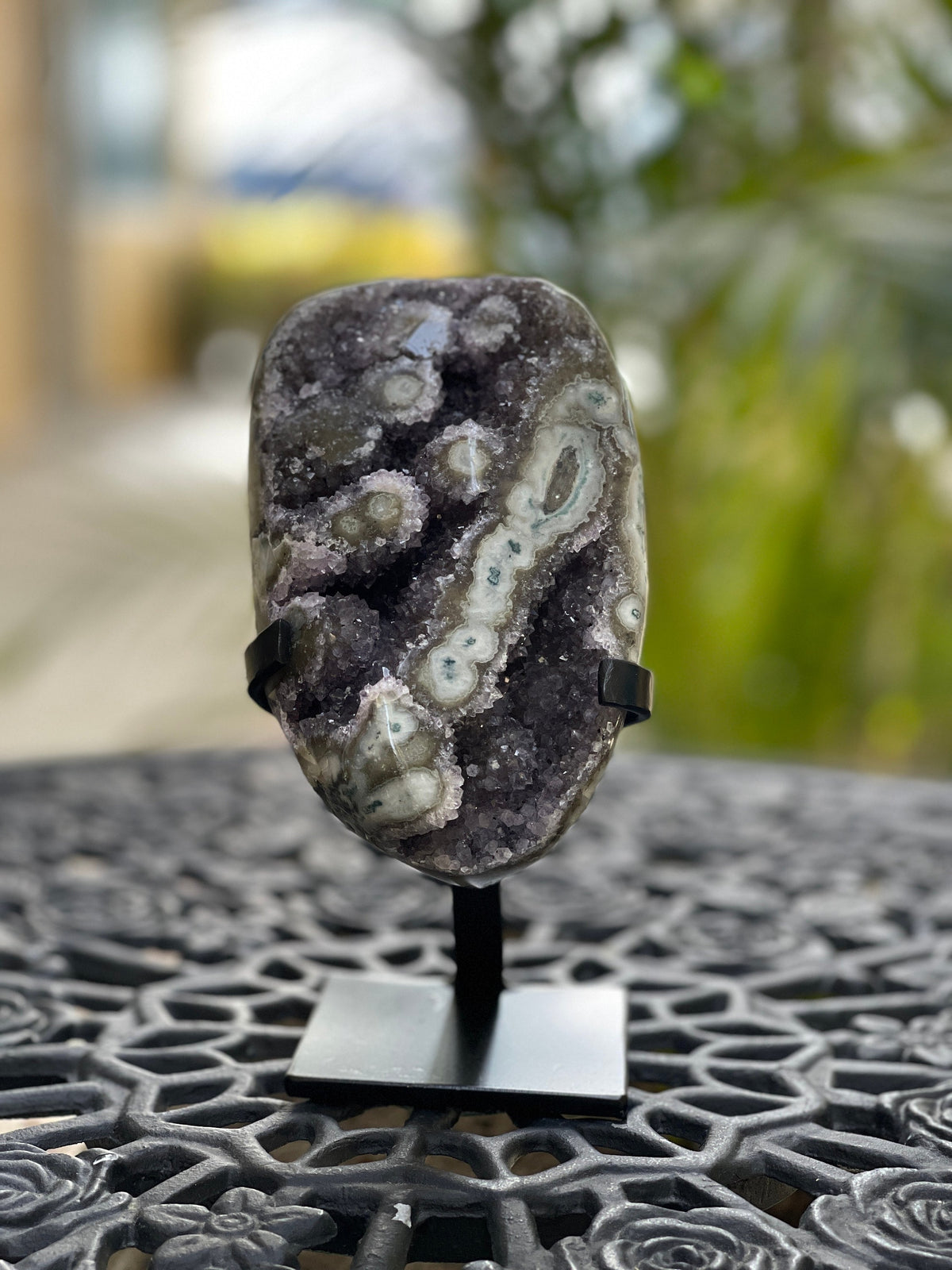 Amethyst Stalactite Flower Crystal on Stand – Reiki Cleansed Decor