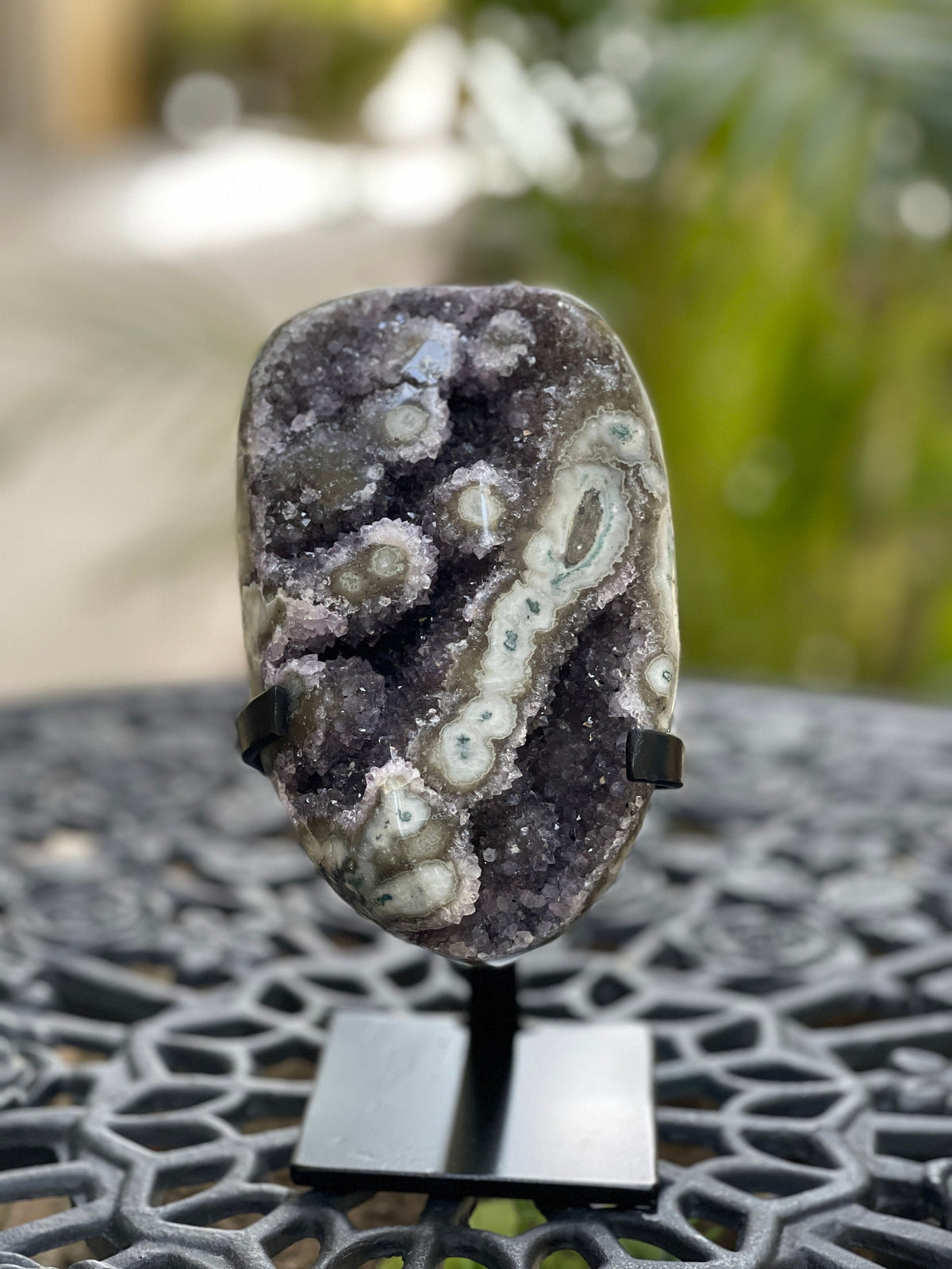 Amethyst Stalactite Flower Crystal on Stand – Reiki Cleansed Decor