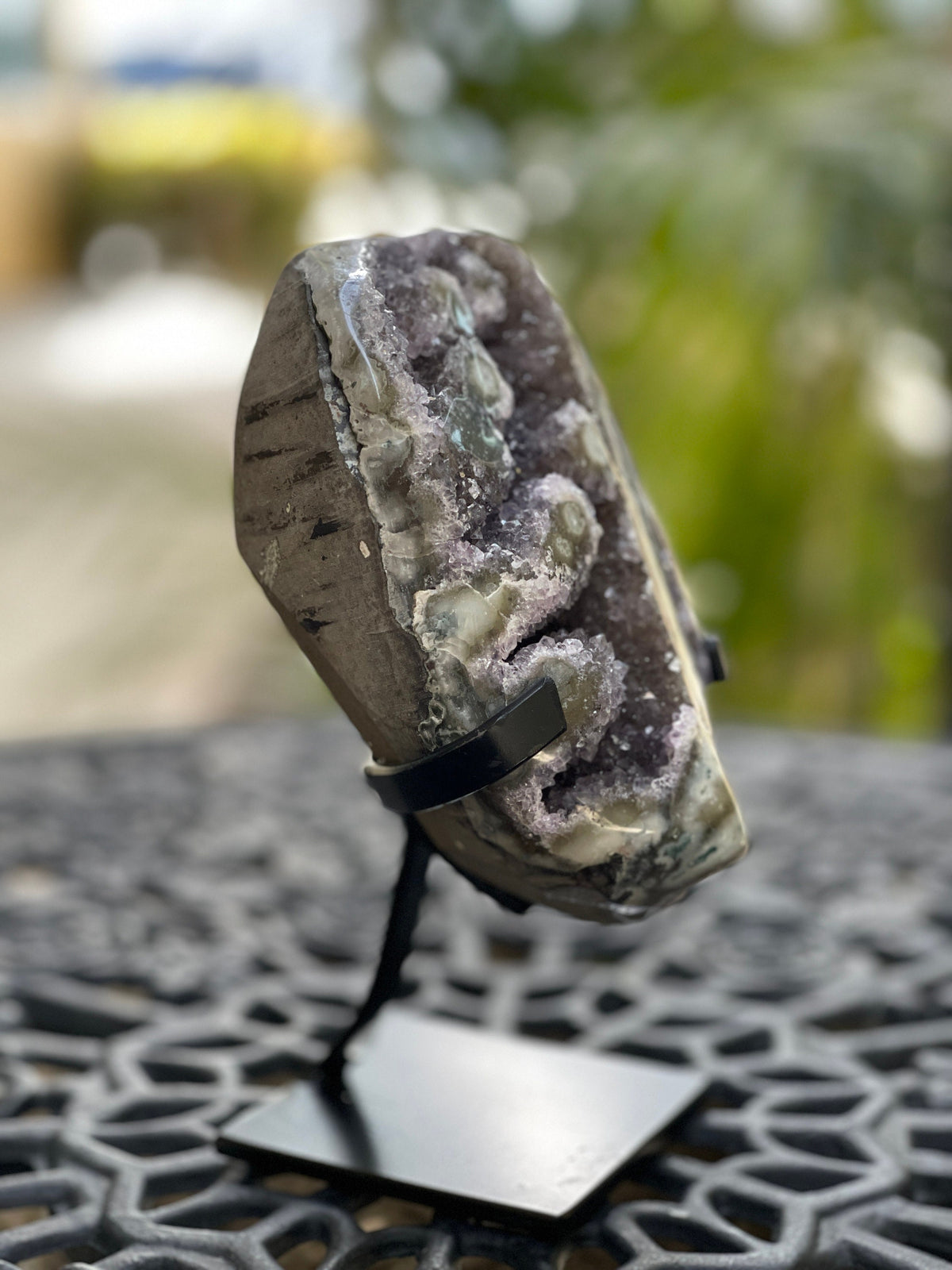 Amethyst Stalactite Flower Crystal on Stand – Reiki Cleansed Decor