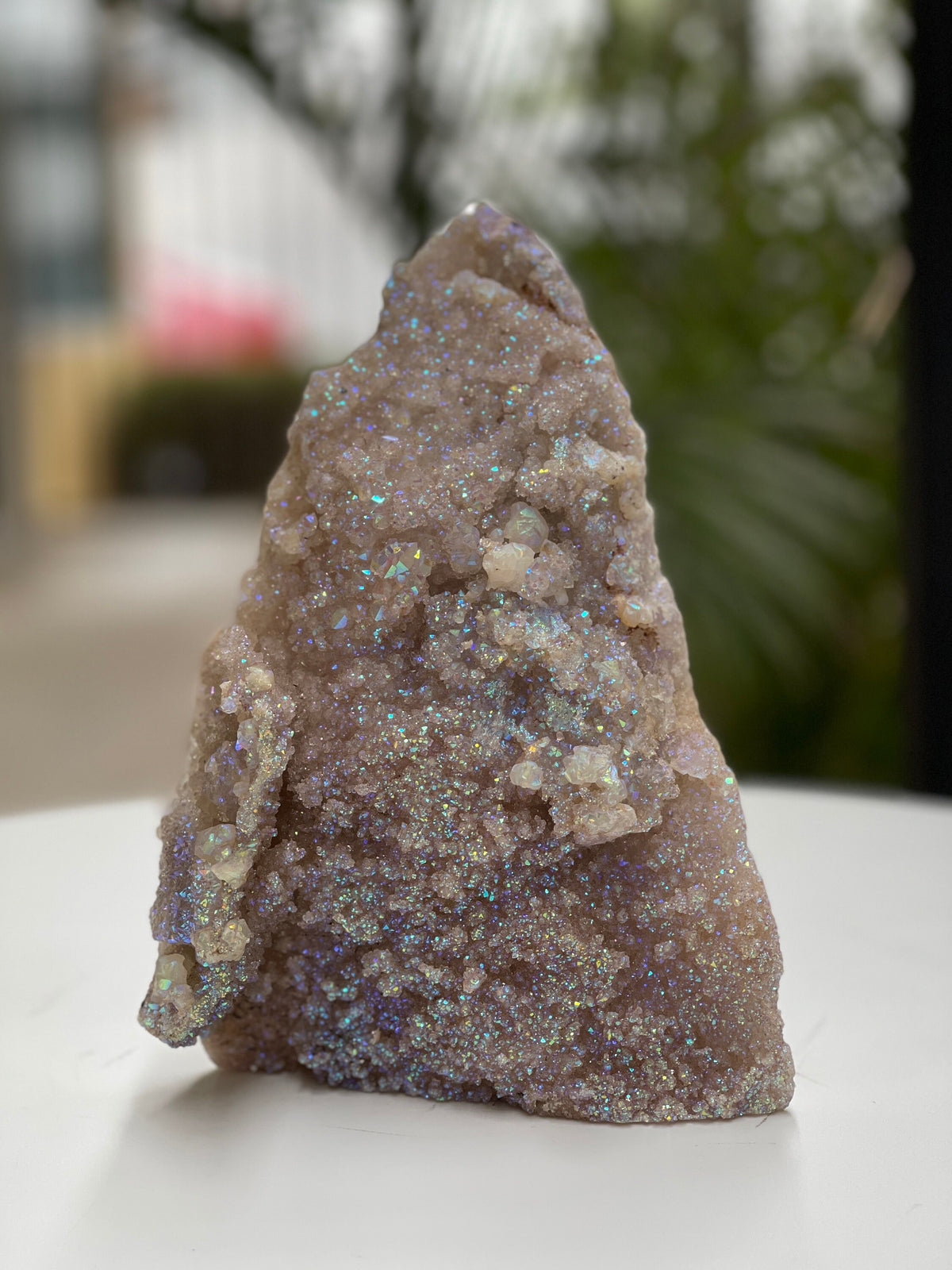 Angel Aura Pink Amethyst Cluster: Sparkling Home Decor, Reiki Altar Crystal