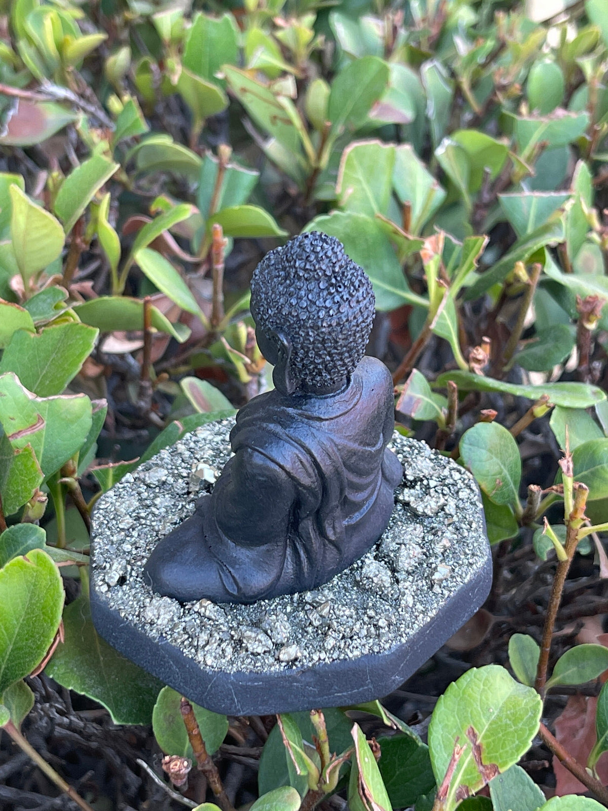 Shungite Buddha Statue with Pyrite: EMF Protection Zen Decor