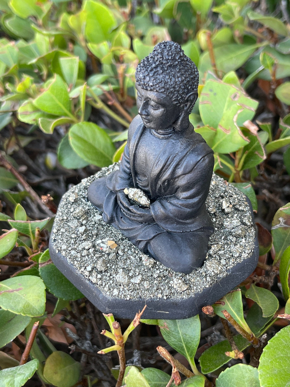 Shungite Buddha Statue with Pyrite: EMF Protection Zen Decor