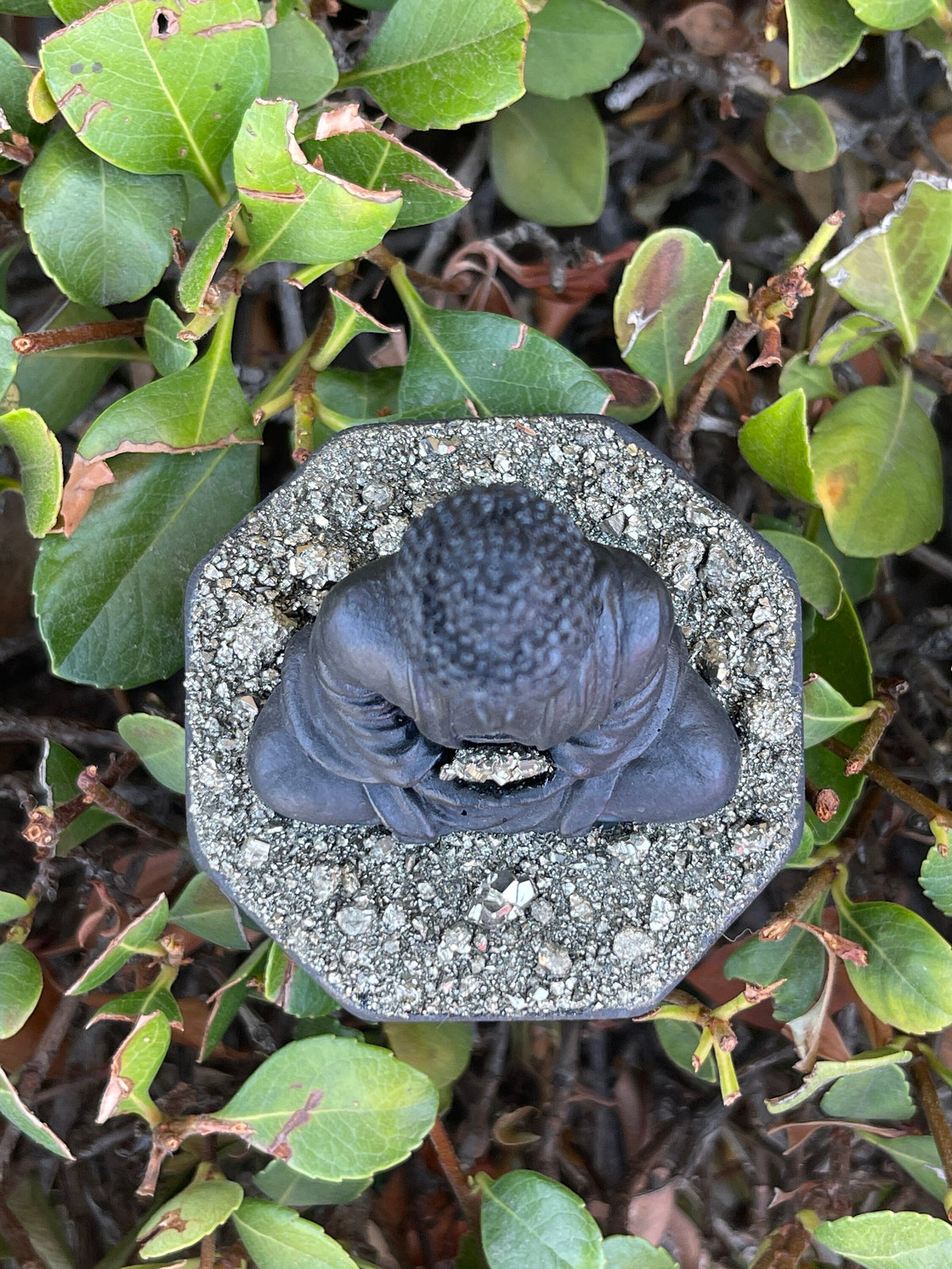 Shungite Buddha Statue with Pyrite: EMF Protection Zen Decor