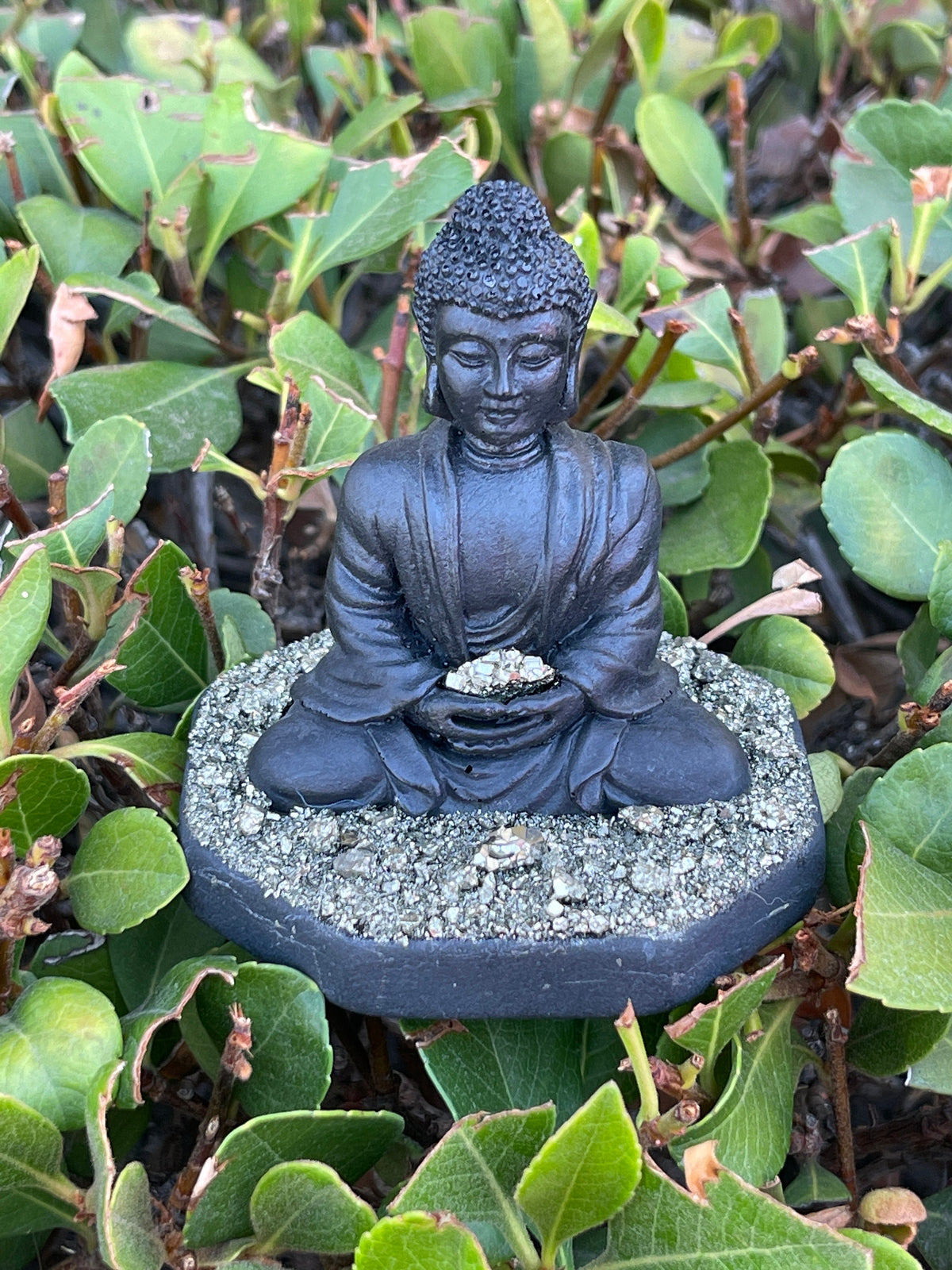 Shungite Buddha Statue with Pyrite: EMF Protection Zen Decor