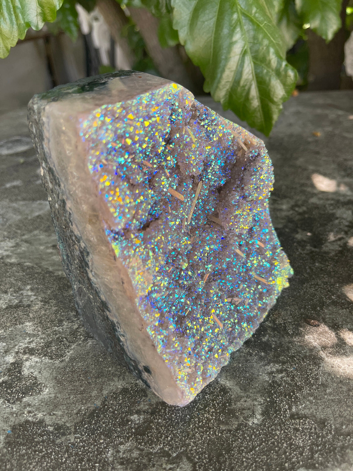 Angel Aura Amethyst Cluster: Galaxy Druzy Quartz with Calcite