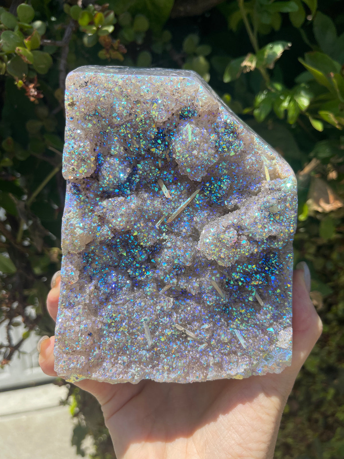 Angel Aura Amethyst Cluster: Galaxy Druzy Quartz with Calcite