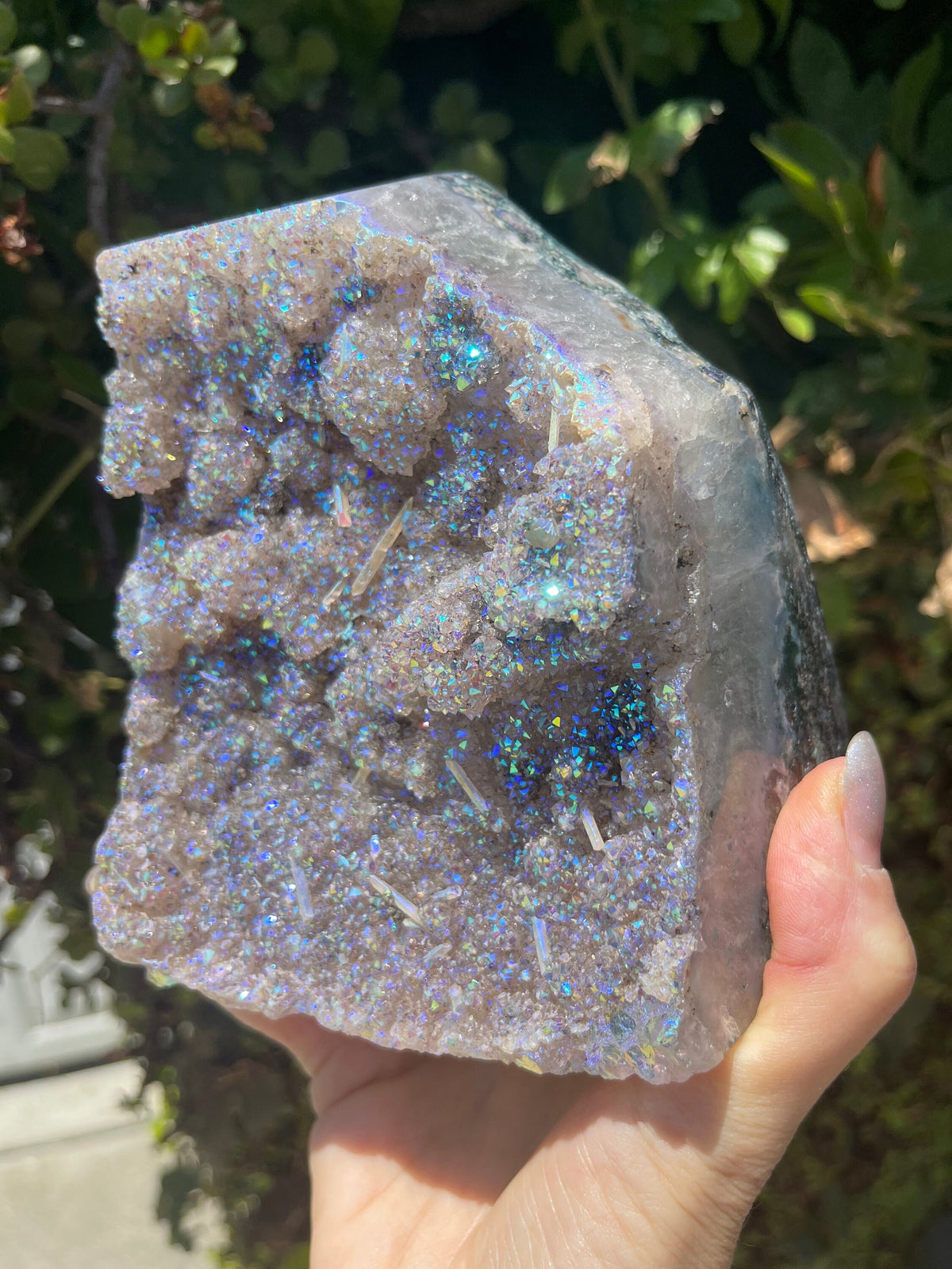 Angel Aura Amethyst Cluster: Galaxy Druzy Quartz with Calcite