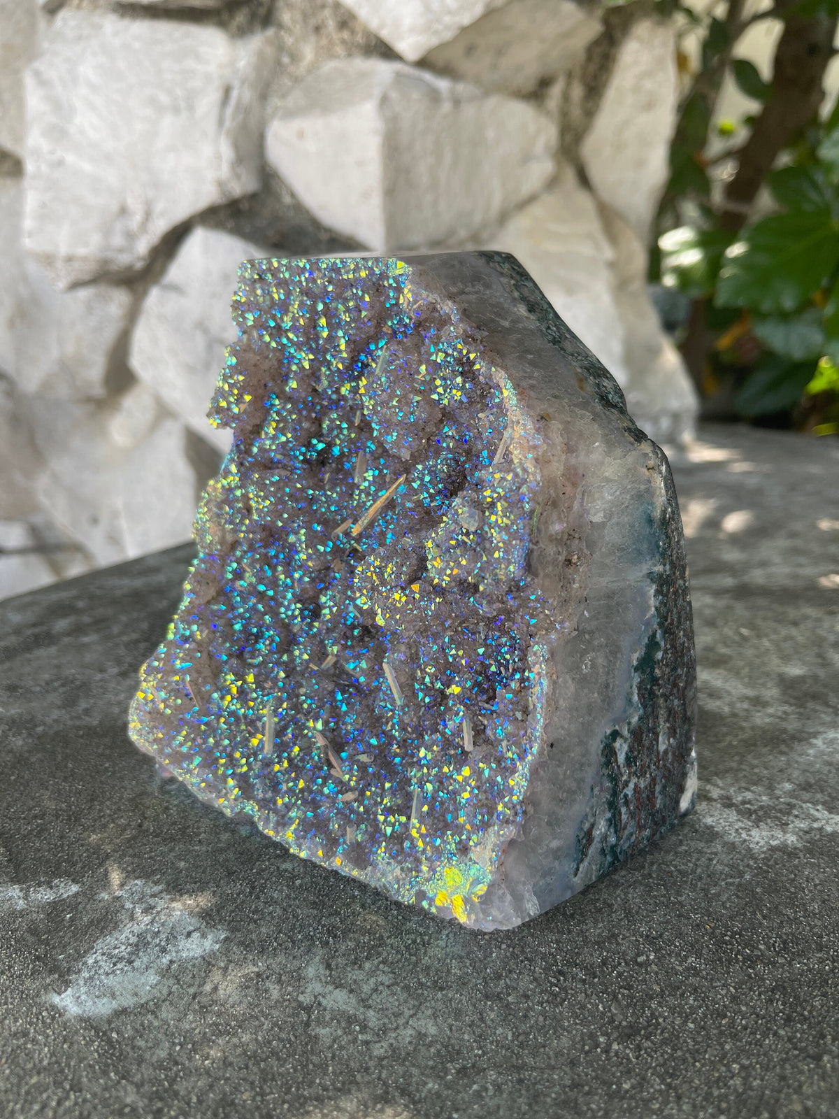 Angel Aura Amethyst Cluster: Galaxy Druzy Quartz with Calcite
