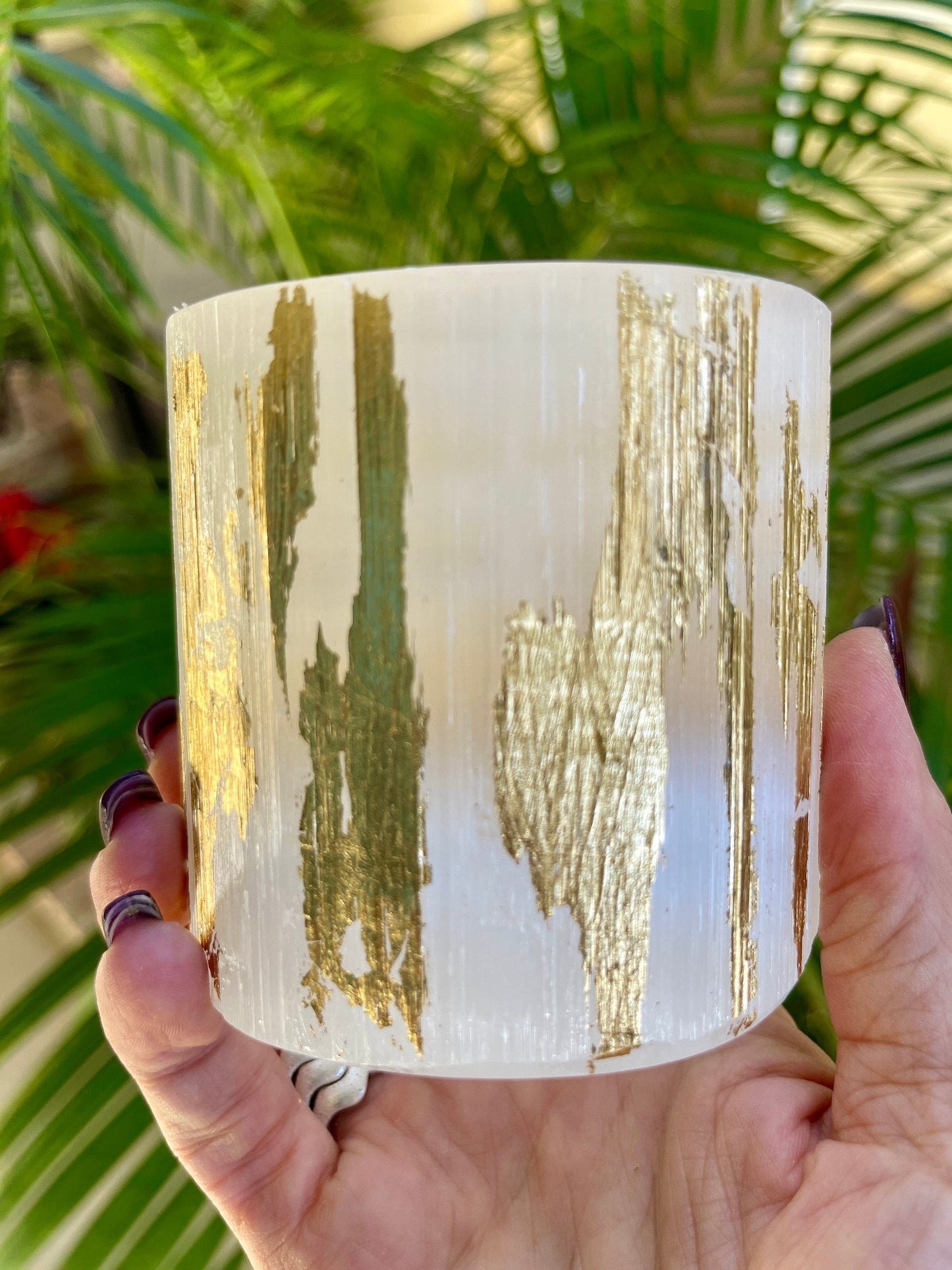 Gold Leaf Selenite Candle Holder, Luxury Candles, Gold Leaf Candles, Home Decor, Gold Decor, Gold Candles, Elegant Tablescape, Unique Candle