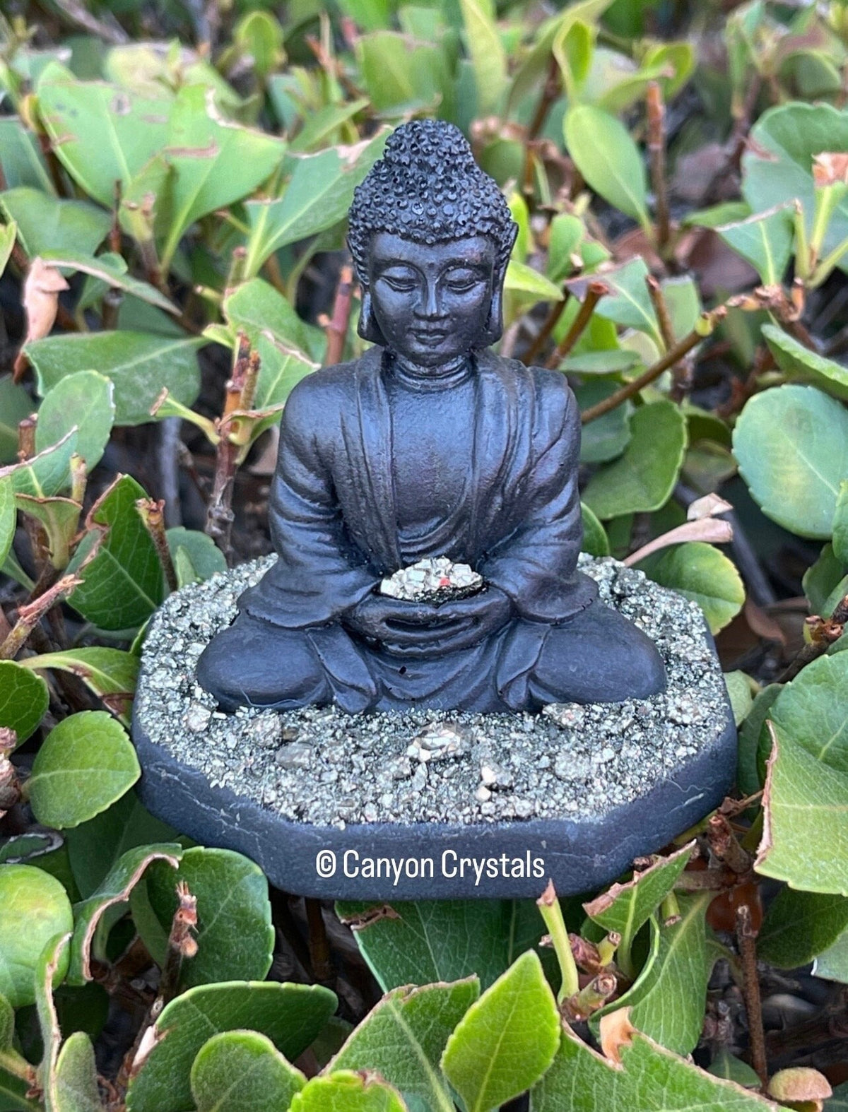 Shungite Buddha Statue with Pyrite: EMF Protection Zen Decor
