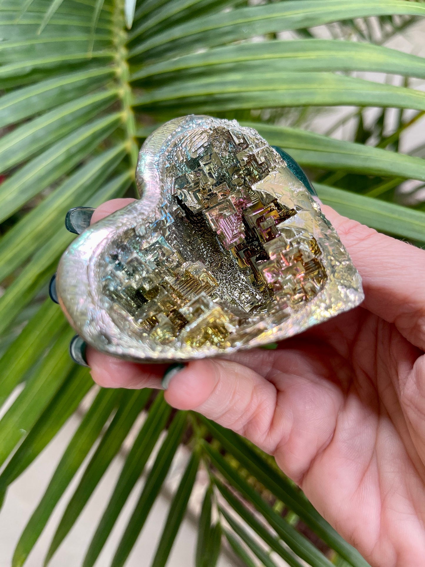 Iridescent Bismuth Heart: Lab Grown Metal Decor, Crystal Hearts