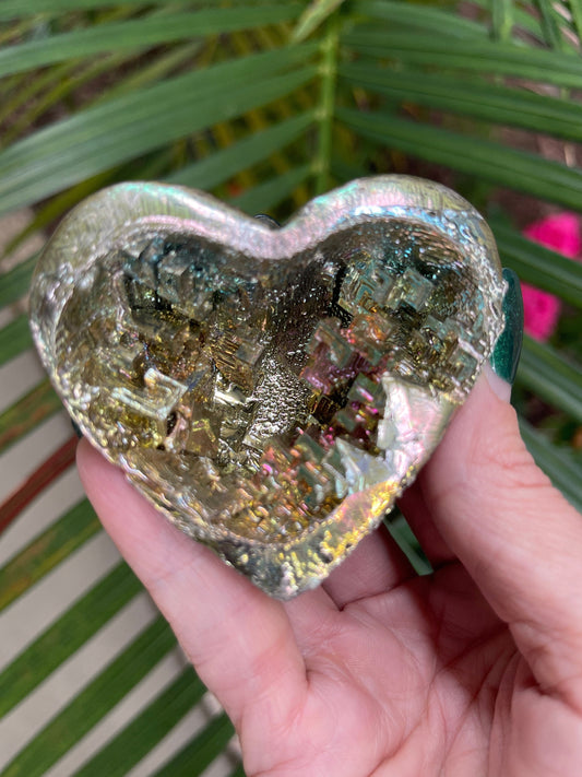 Iridescent Bismuth Heart: Lab Grown Metal Decor, Crystal Hearts
