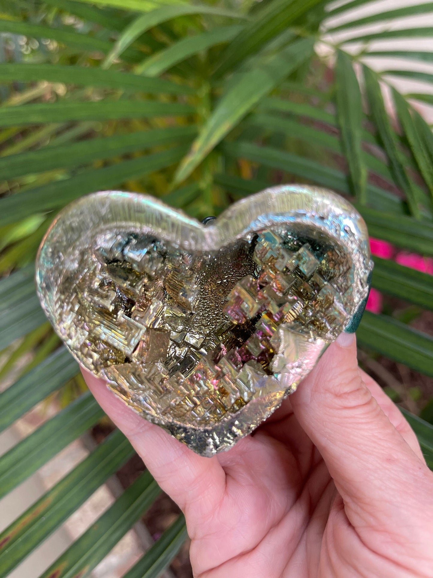Iridescent Bismuth Heart: Lab Grown Metal Decor, Crystal Hearts