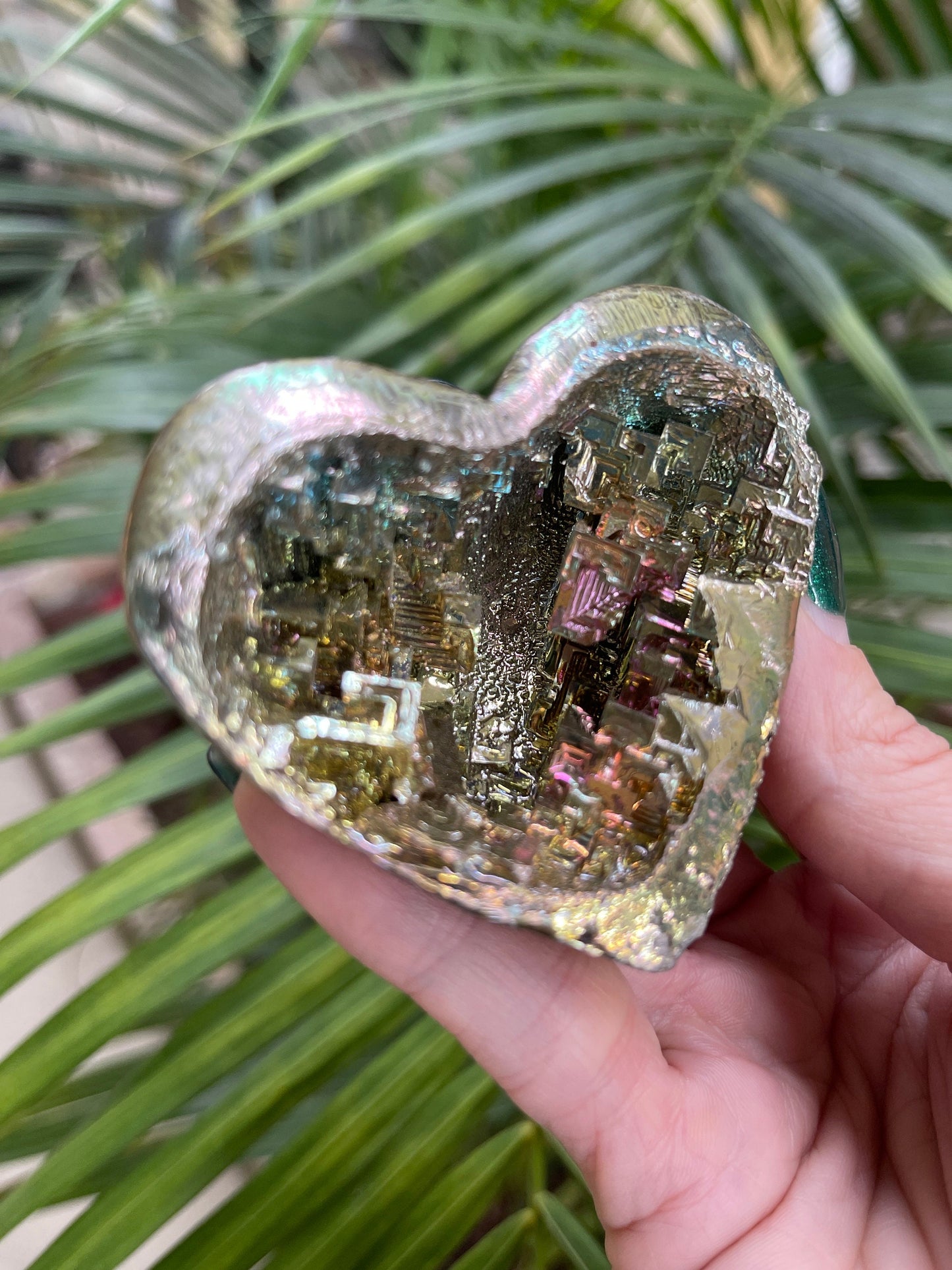 Iridescent Bismuth Heart: Lab Grown Metal Decor, Crystal Hearts