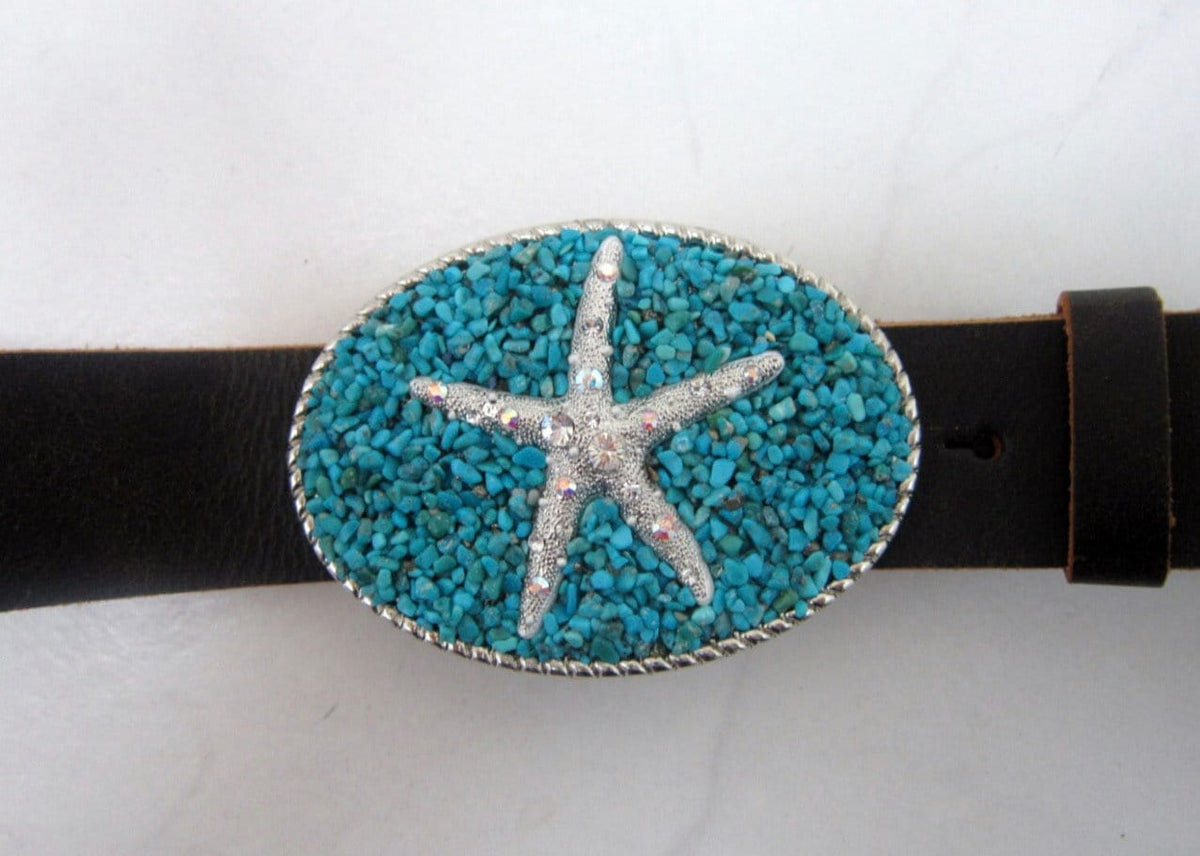 Turquoise Starfish Belt Buckle: AB Crystal Designer Snap Belt
