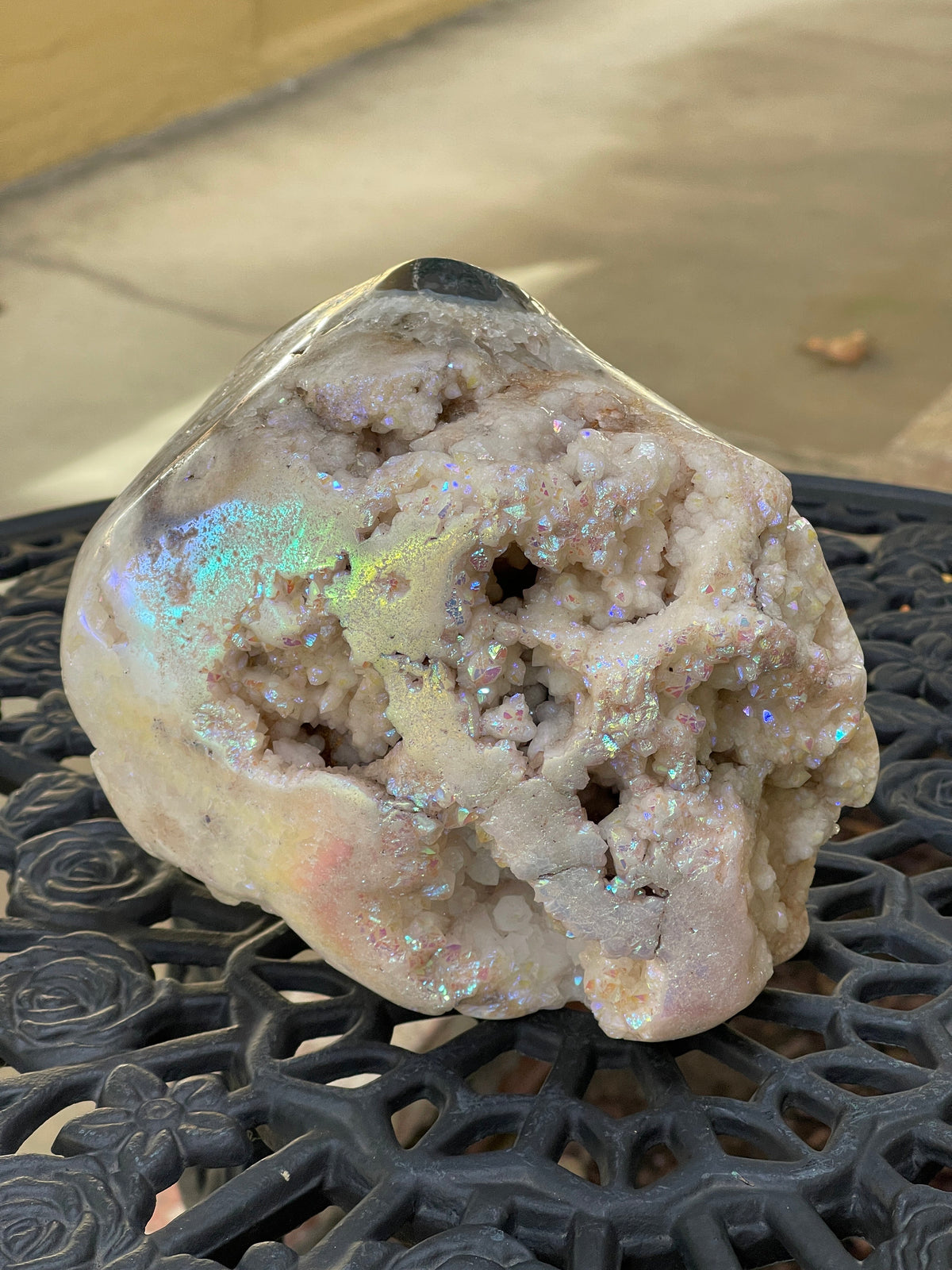 Large Aura Pink Amethyst Freeform: Druzy Crystal Home Decor