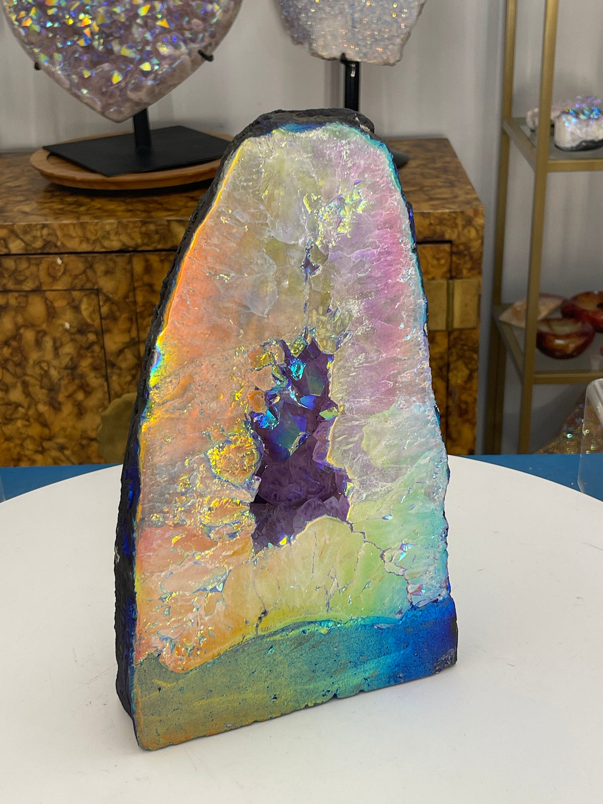 Large Angel Aura Amethyst Cathedral: USA Coated Crystal Decor