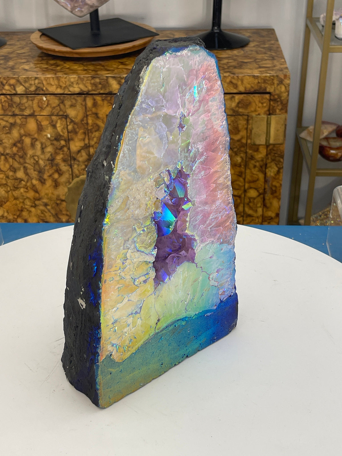 Large Angel Aura Amethyst Cathedral: USA Coated Crystal Decor