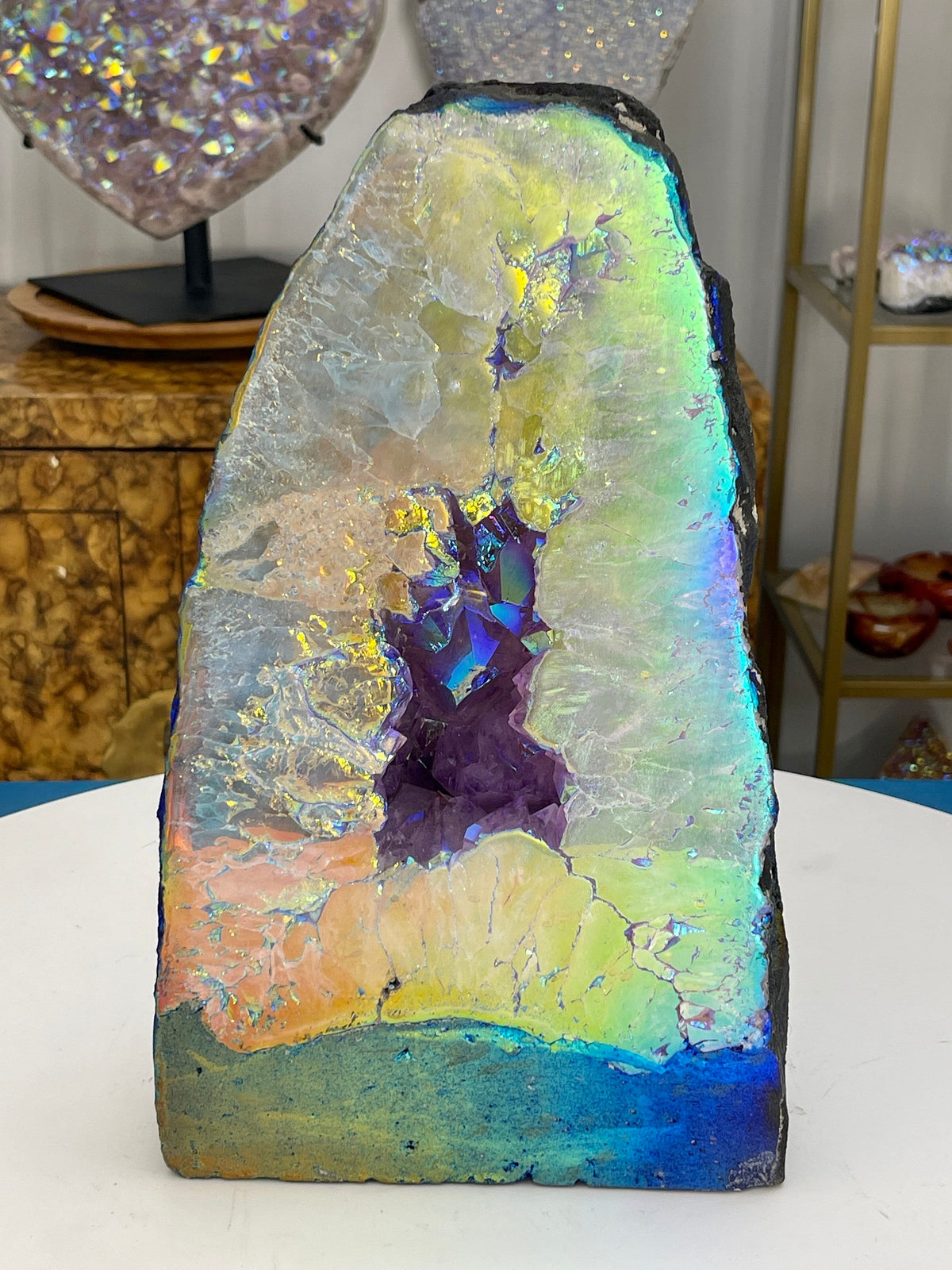 Large Angel Aura Amethyst Cathedral: USA Coated Crystal Decor