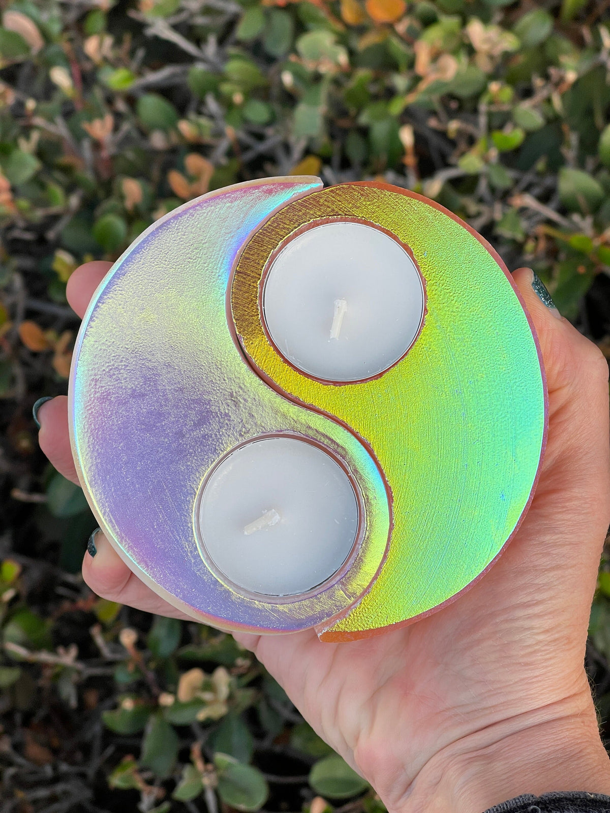 Angel Aura Selenite Yin Yang Candle Holder: Reiki Altar Decor